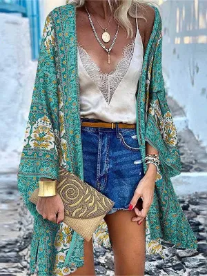 Cardigan Décontracté Manches Poupé Imprimé Vintage