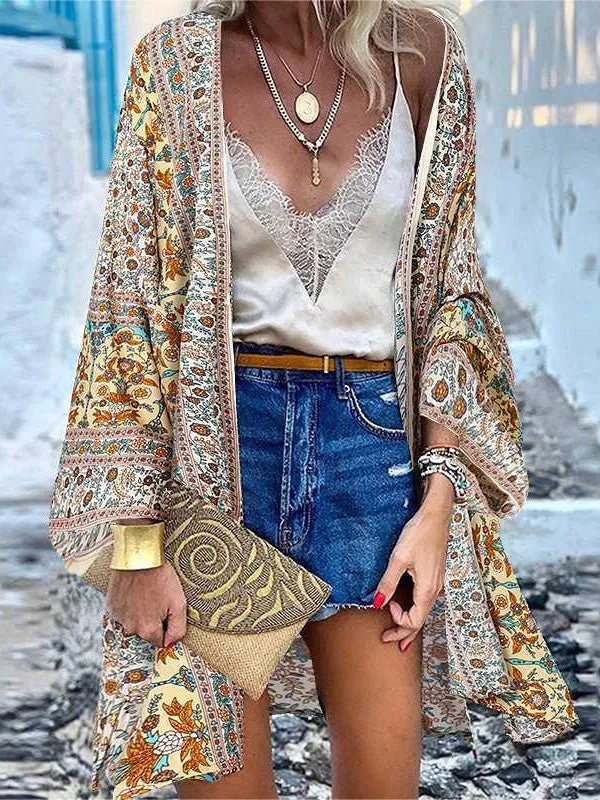 Cardigan Décontracté Manches Poupé Imprimé Vintage