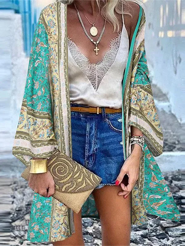 Cardigan Décontracté Manches Poupé Imprimé Vintage