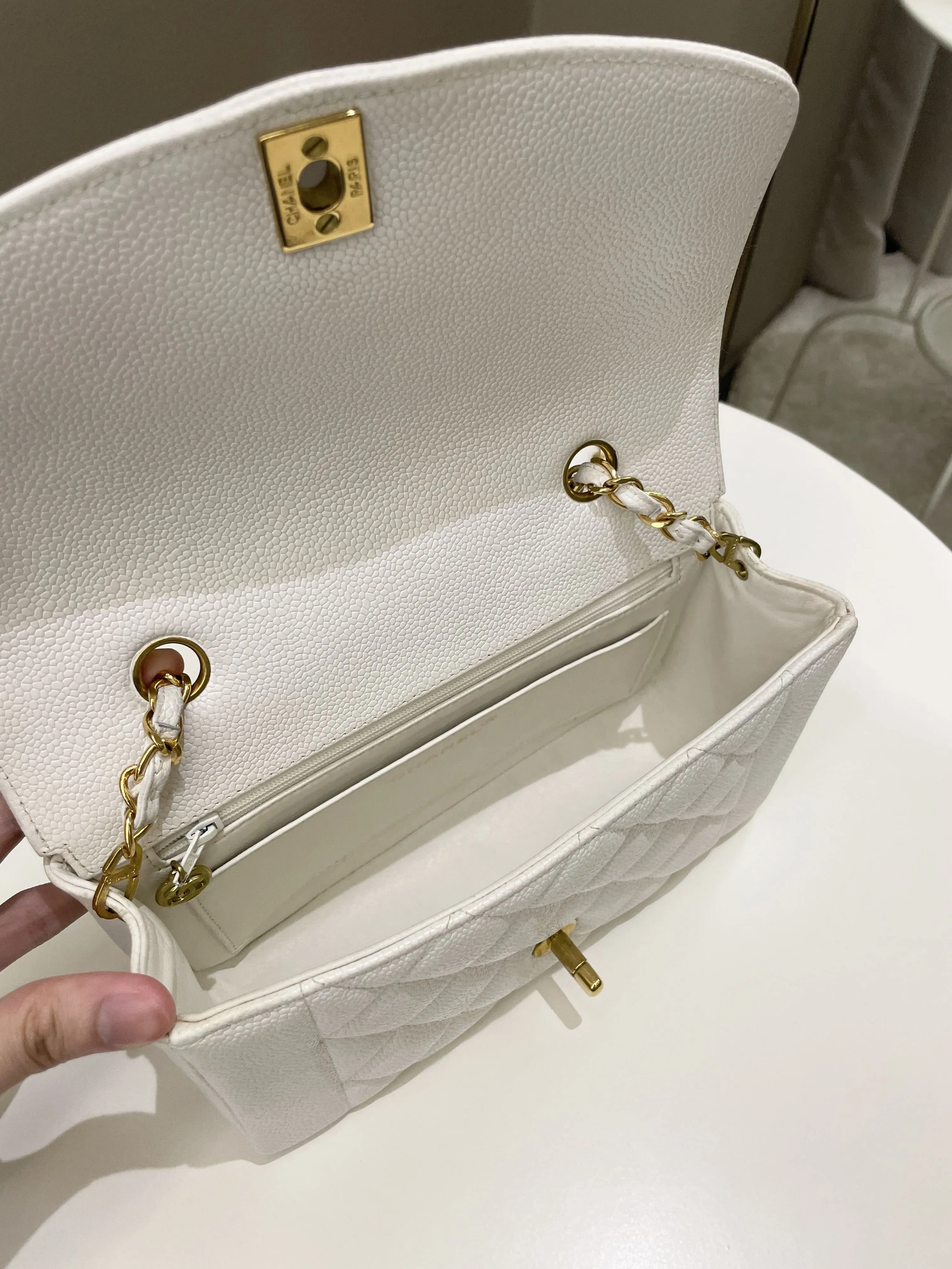 Chanel Vintage Quilted Diana Flap Bag White Caviar