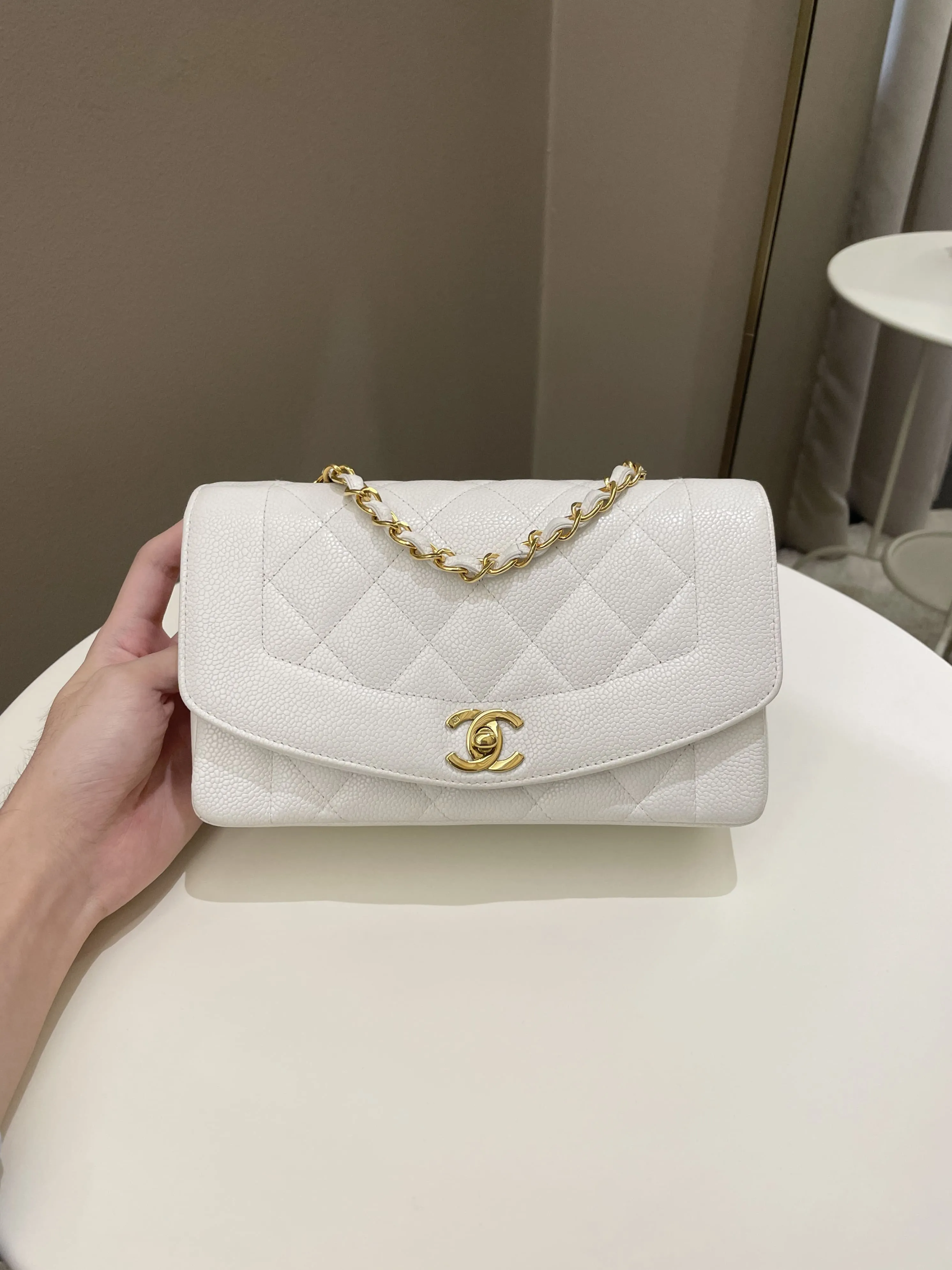 Chanel Vintage Quilted Diana Flap Bag White Caviar