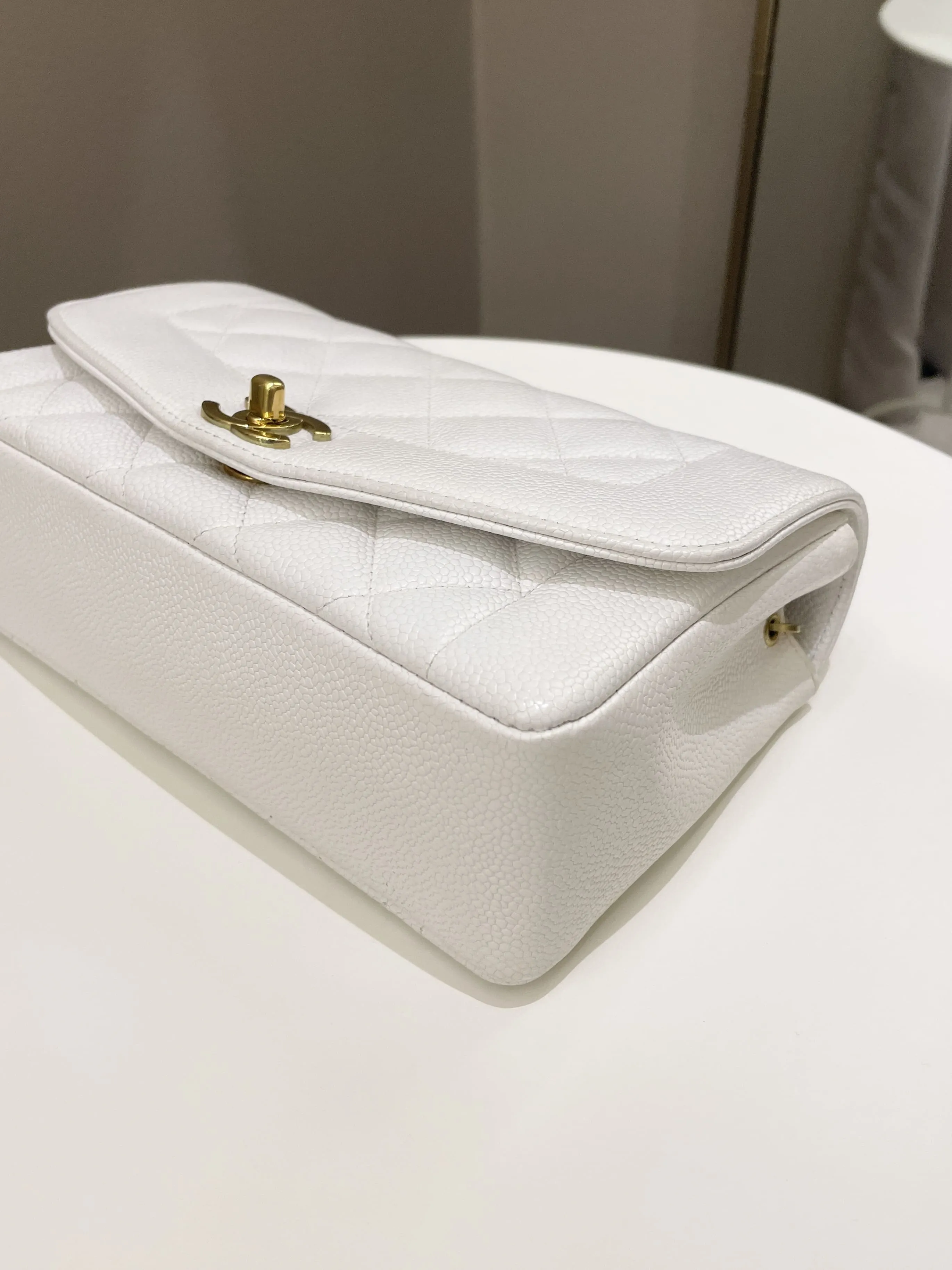Chanel Vintage Quilted Diana Flap Bag White Caviar