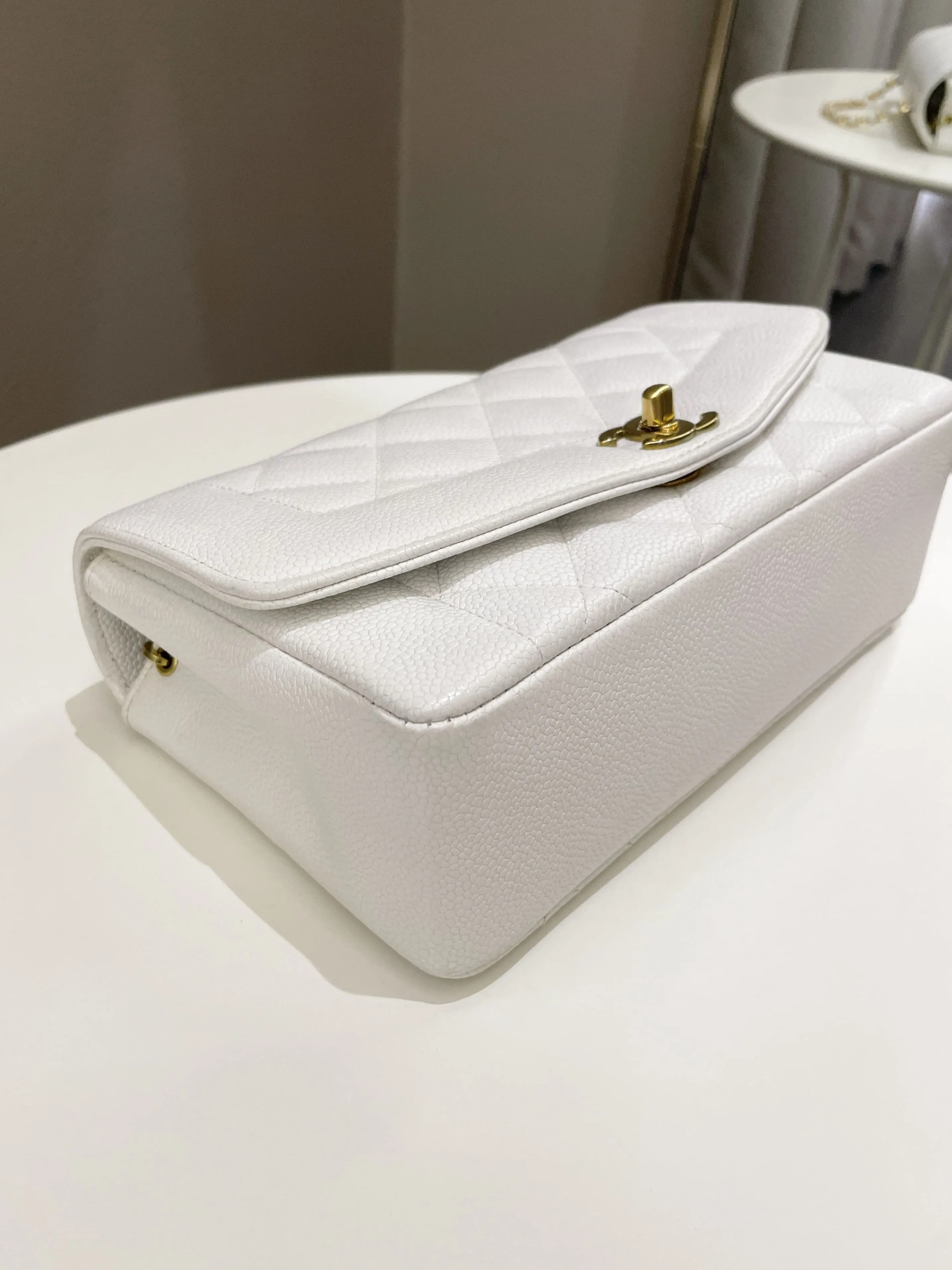 Chanel Vintage Quilted Diana Flap Bag White Caviar