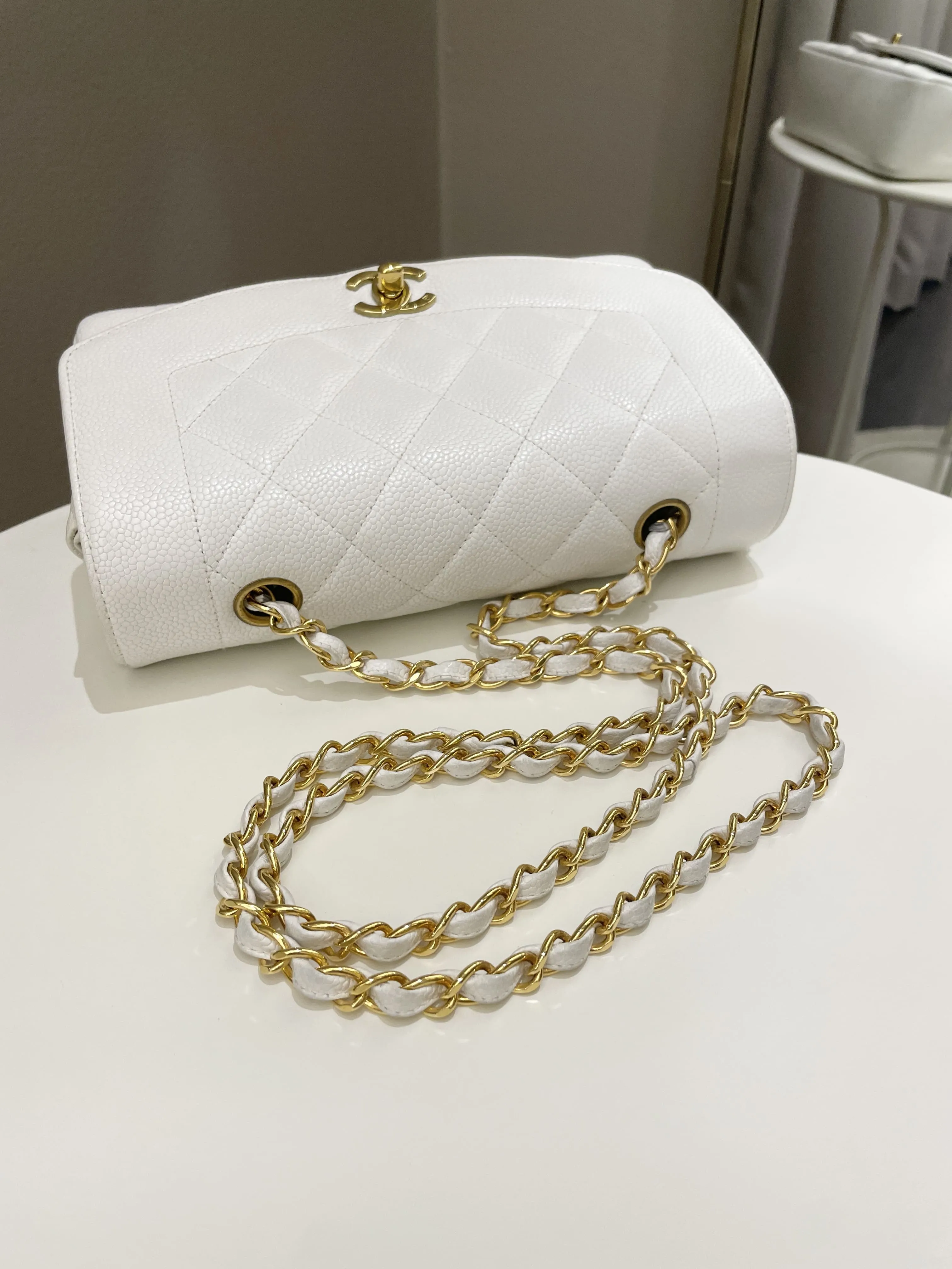 Chanel Vintage Quilted Diana Flap Bag White Caviar