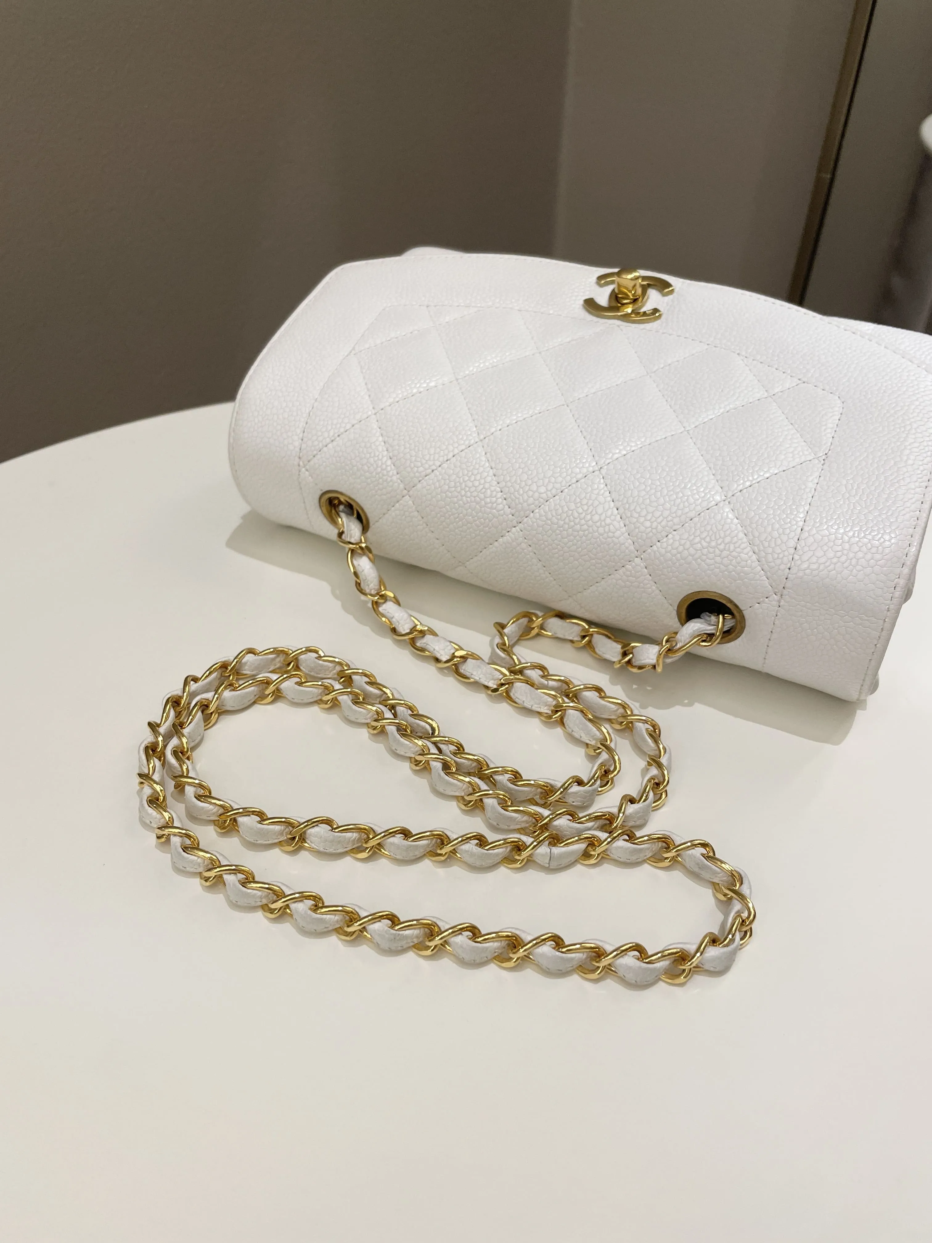Chanel Vintage Quilted Diana Flap Bag White Caviar