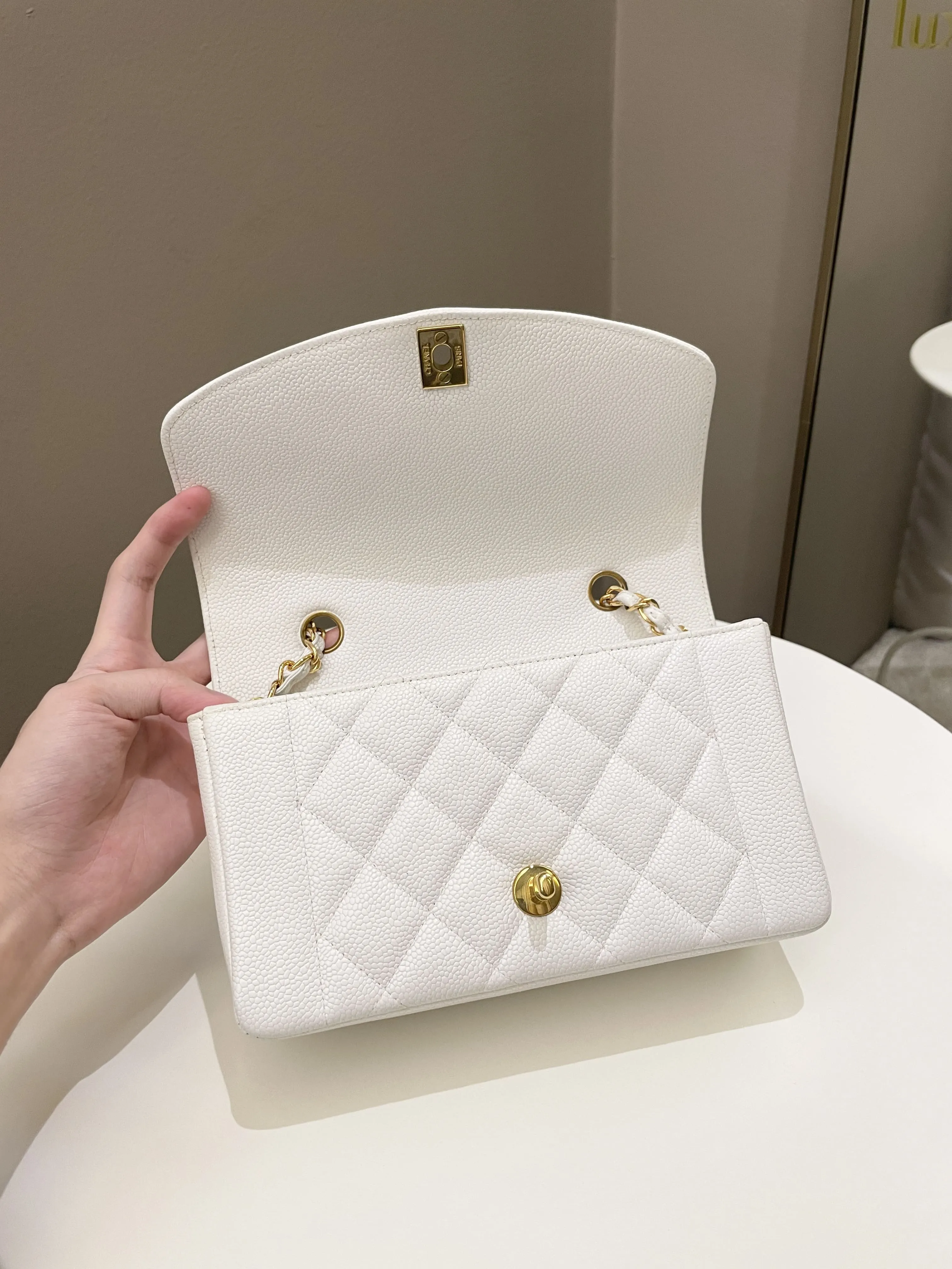 Chanel Vintage Quilted Diana Flap Bag White Caviar