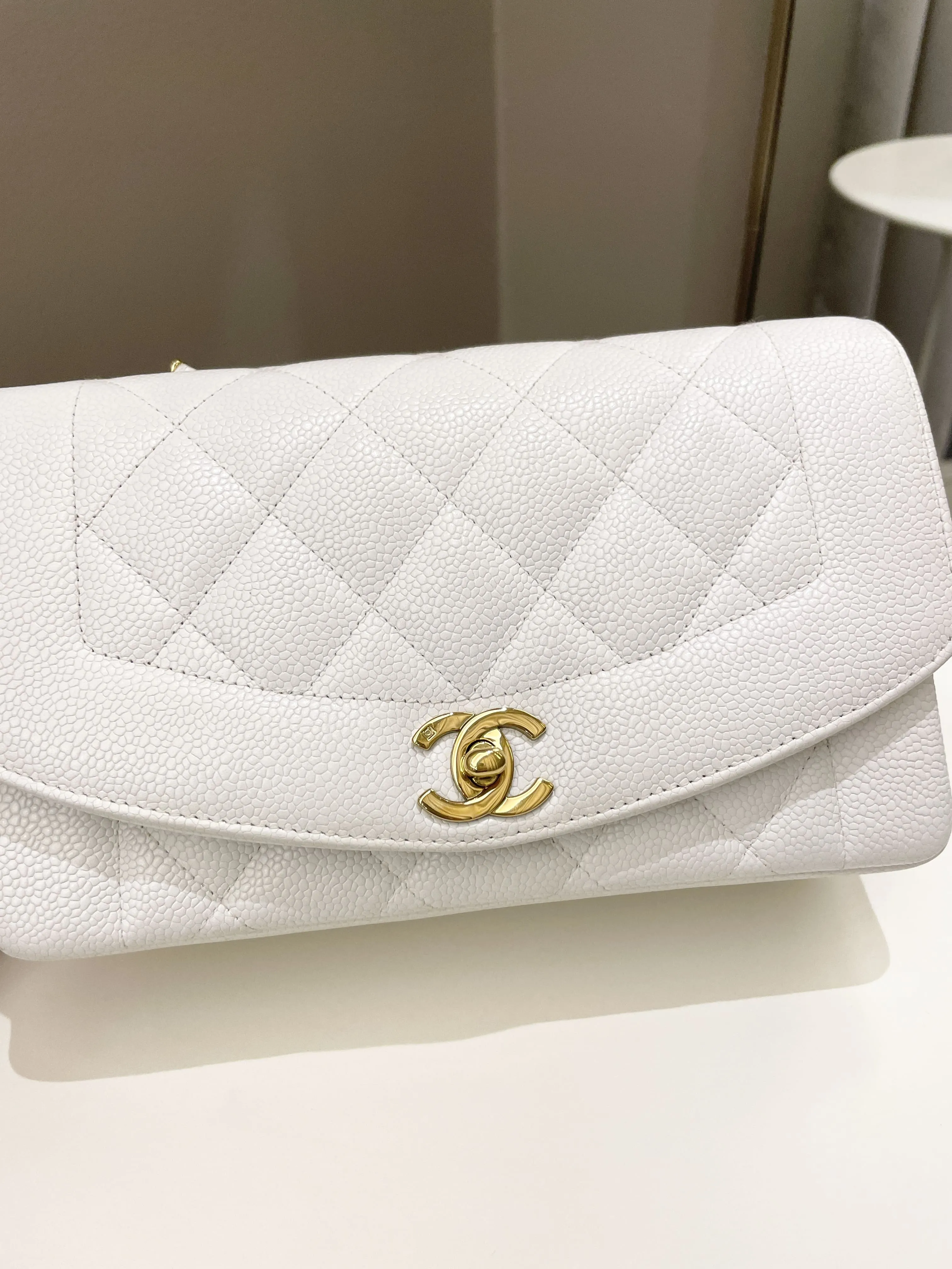 Chanel Vintage Quilted Diana Flap Bag White Caviar