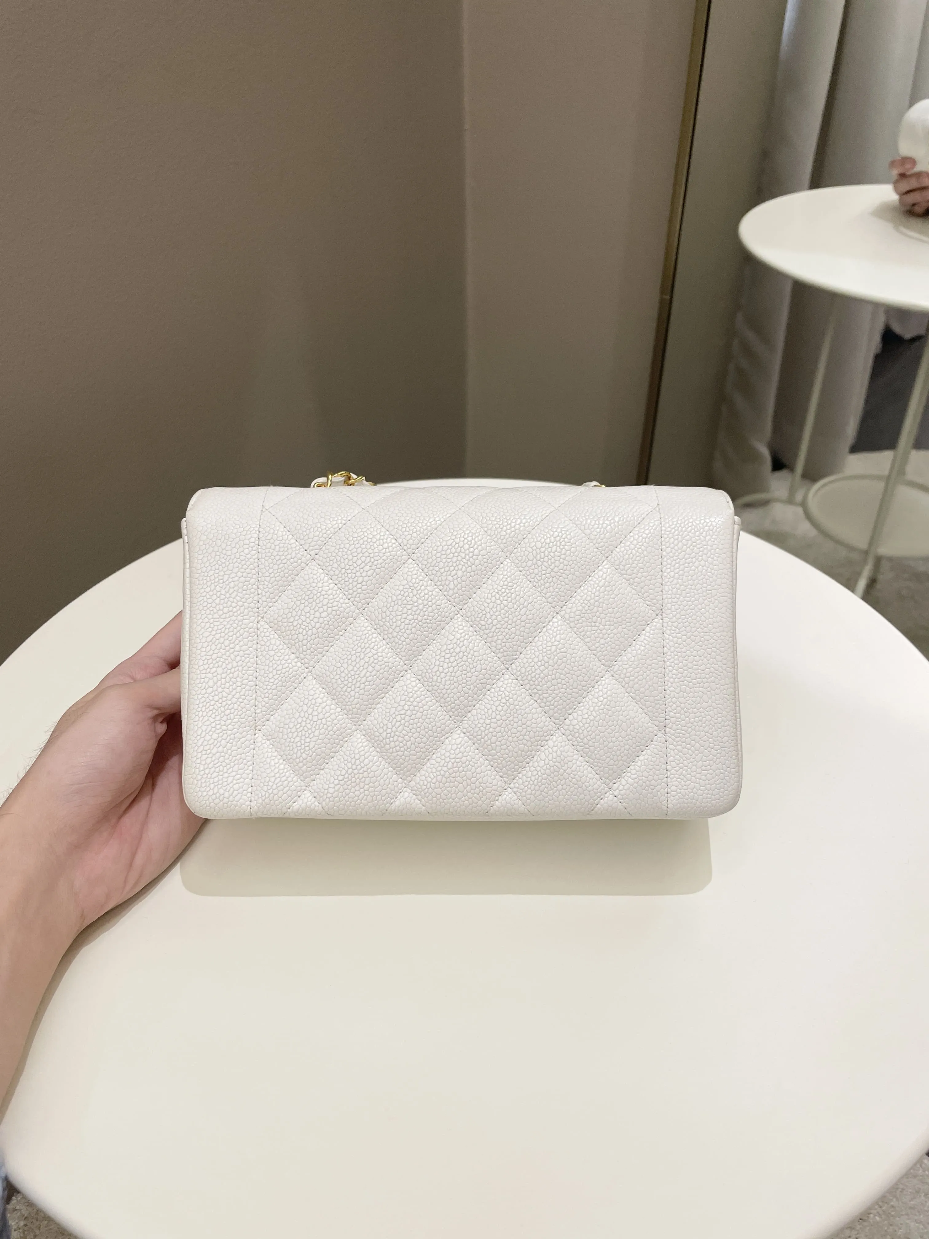 Chanel Vintage Quilted Diana Flap Bag White Caviar