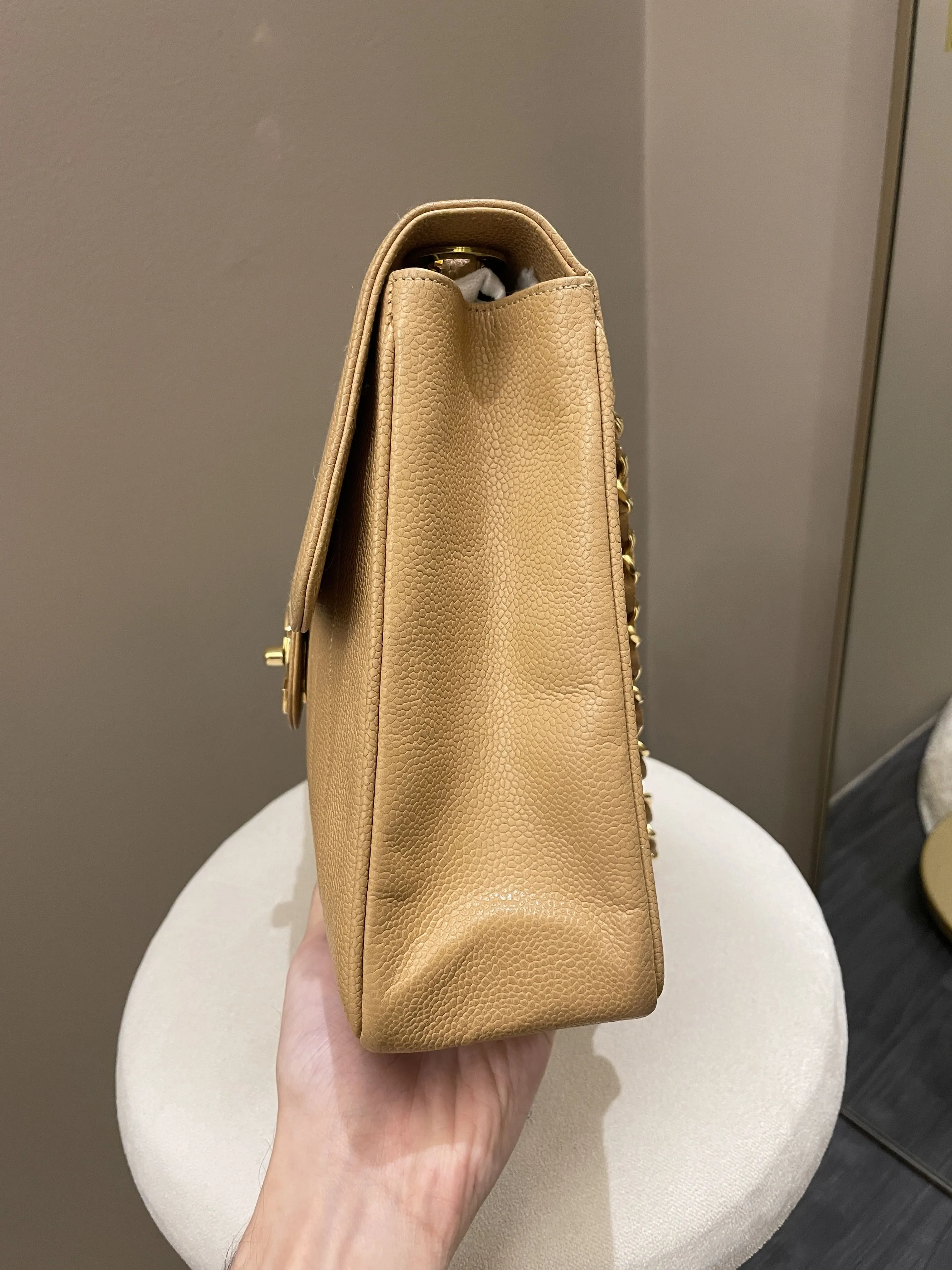 Chanel Vintage Vertical XL Cc Flap Dark Beige Gold Caviar