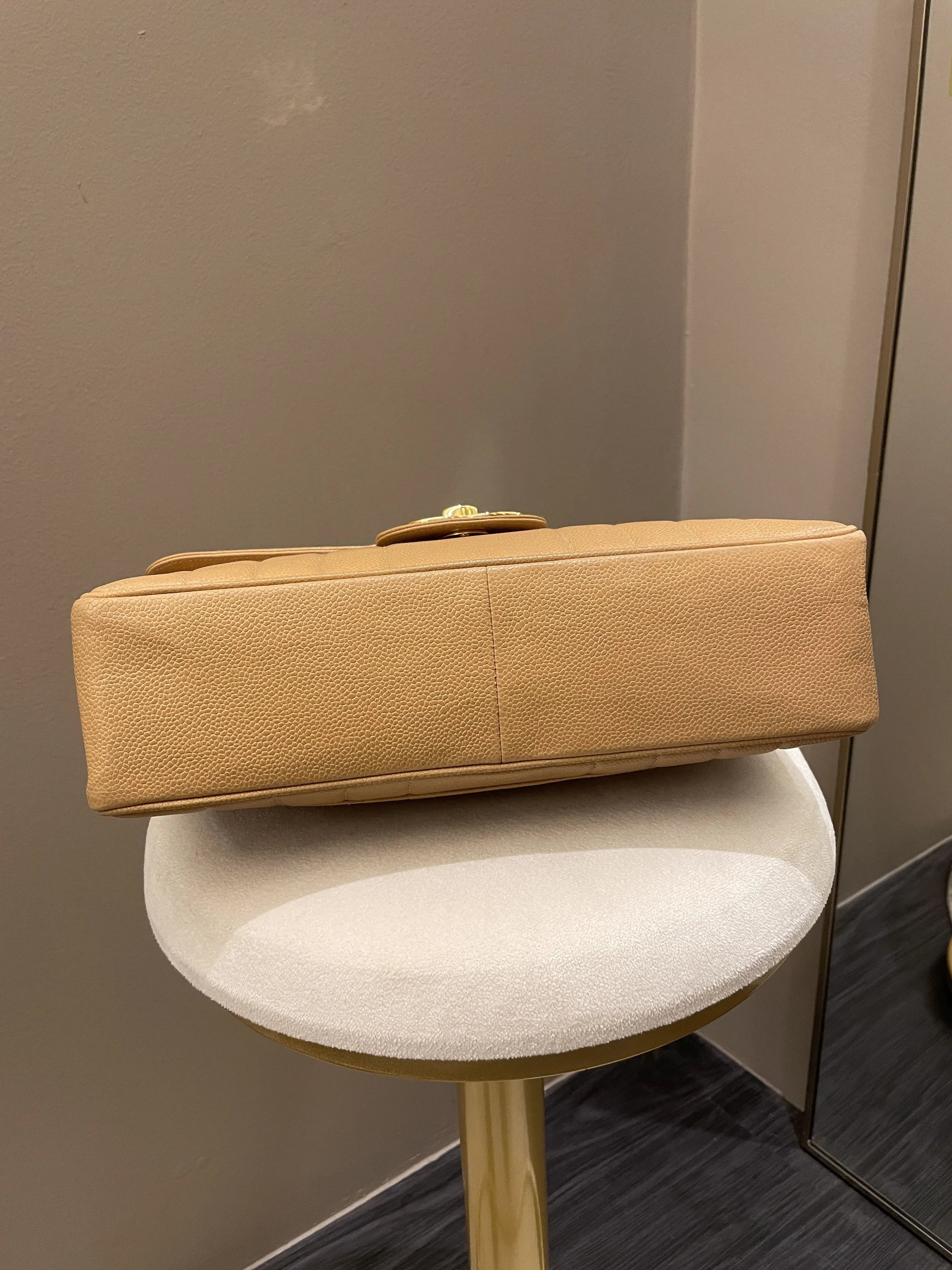 Chanel Vintage Vertical XL Cc Flap Dark Beige Gold Caviar