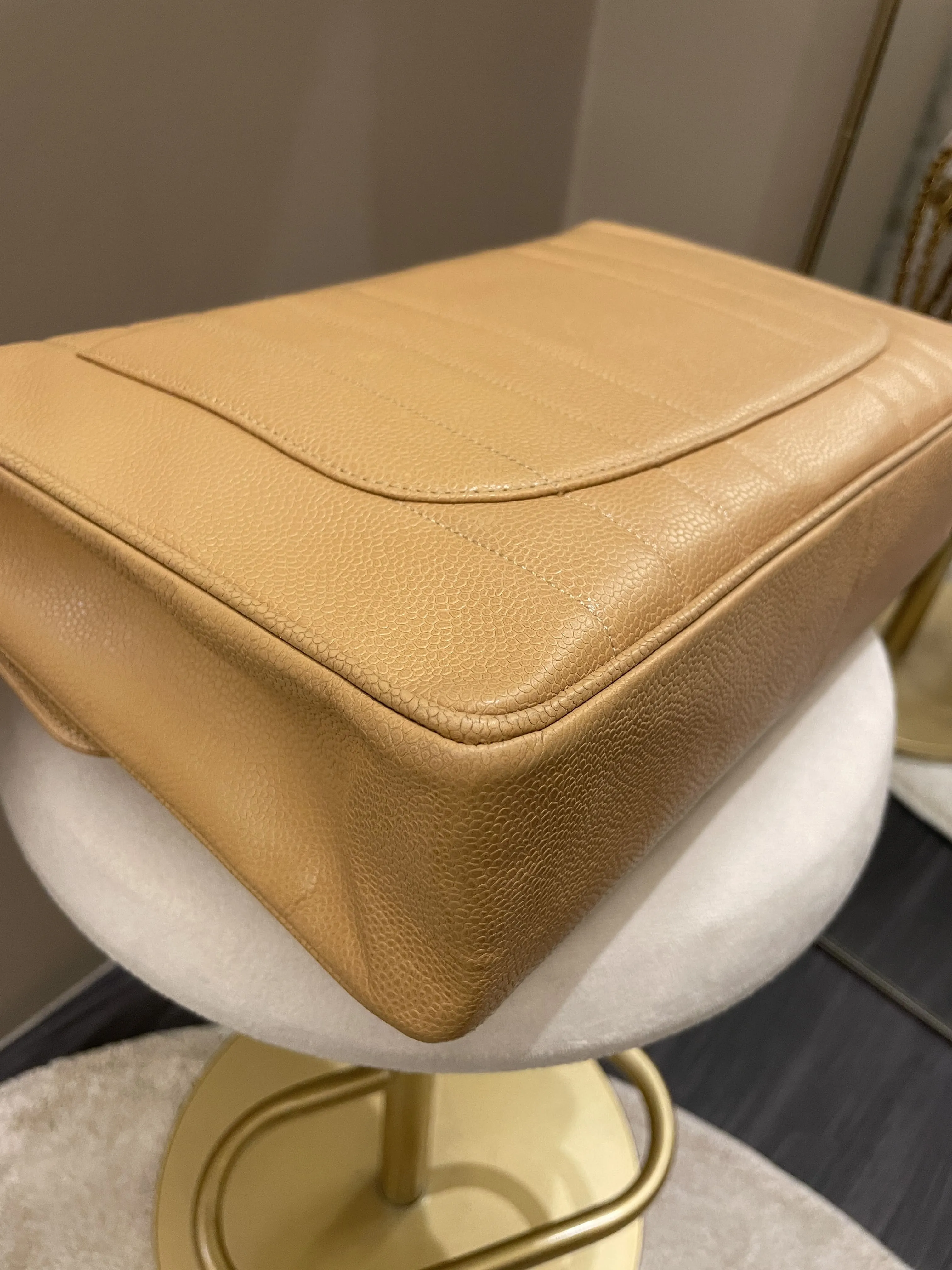 Chanel Vintage Vertical XL Cc Flap Dark Beige Gold Caviar