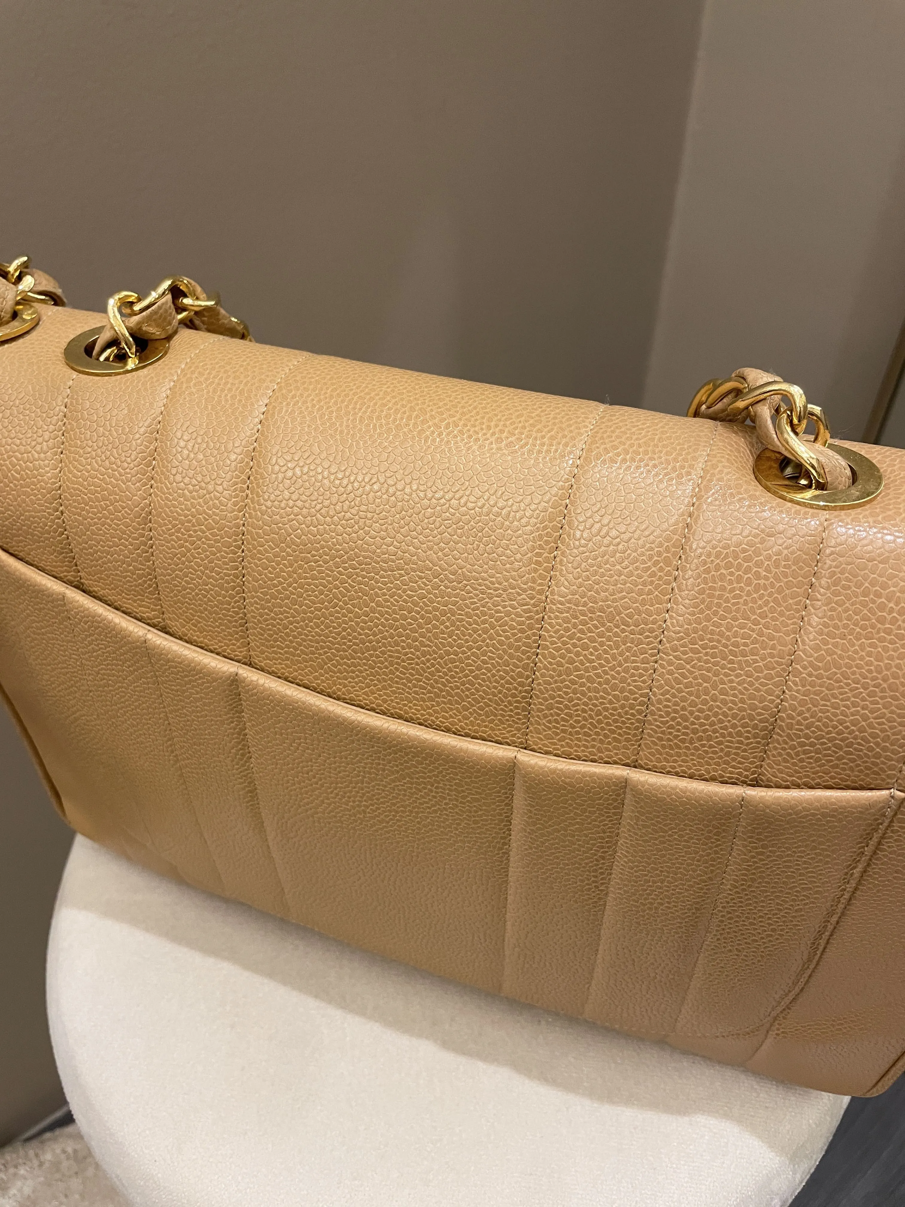 Chanel Vintage Vertical XL Cc Flap Dark Beige Gold Caviar