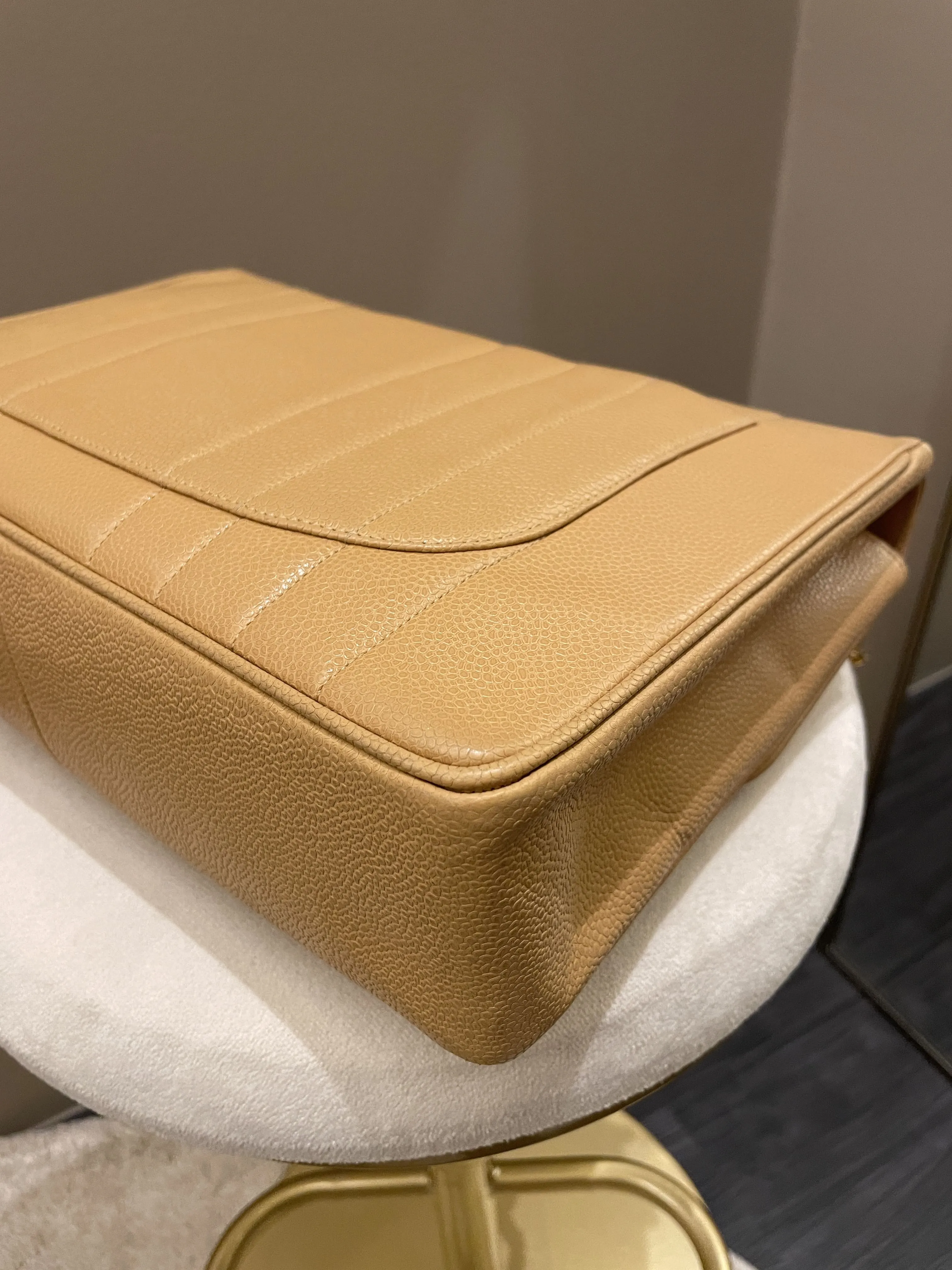 Chanel Vintage Vertical XL Cc Flap Dark Beige Gold Caviar