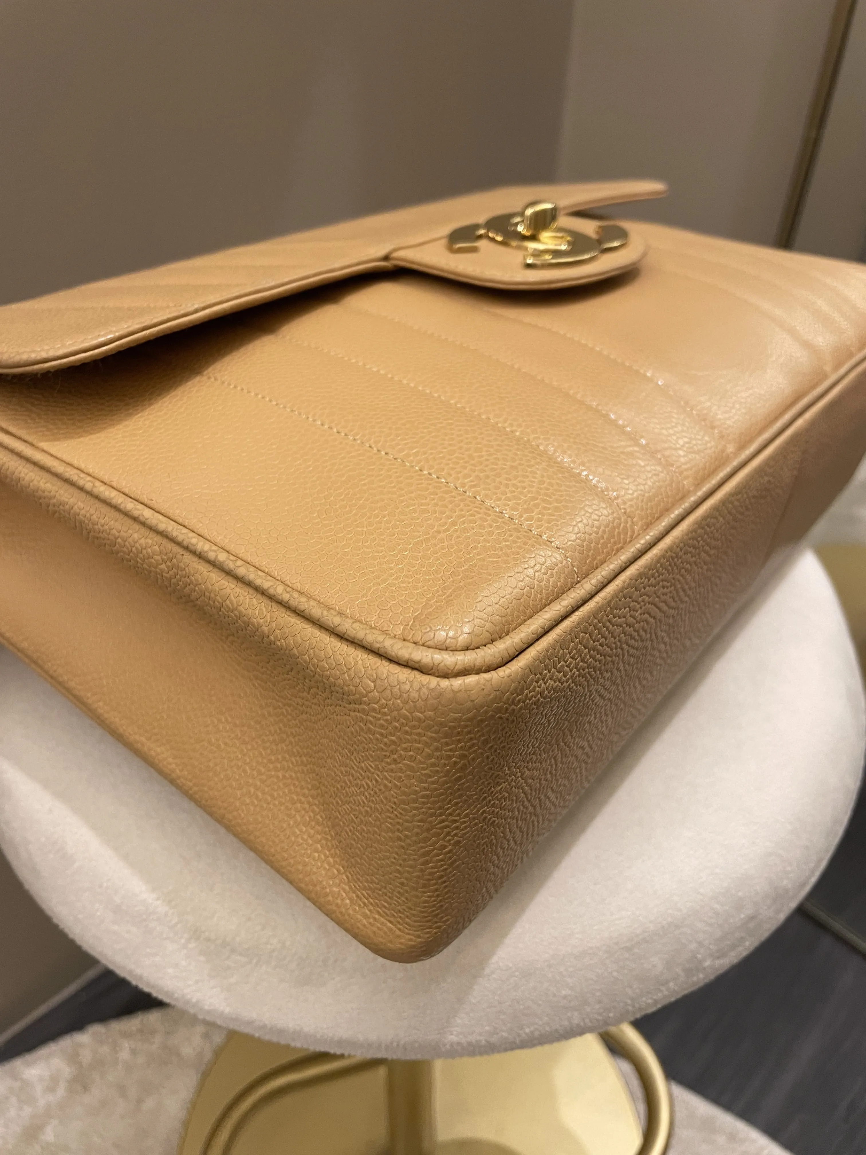 Chanel Vintage Vertical XL Cc Flap Dark Beige Gold Caviar