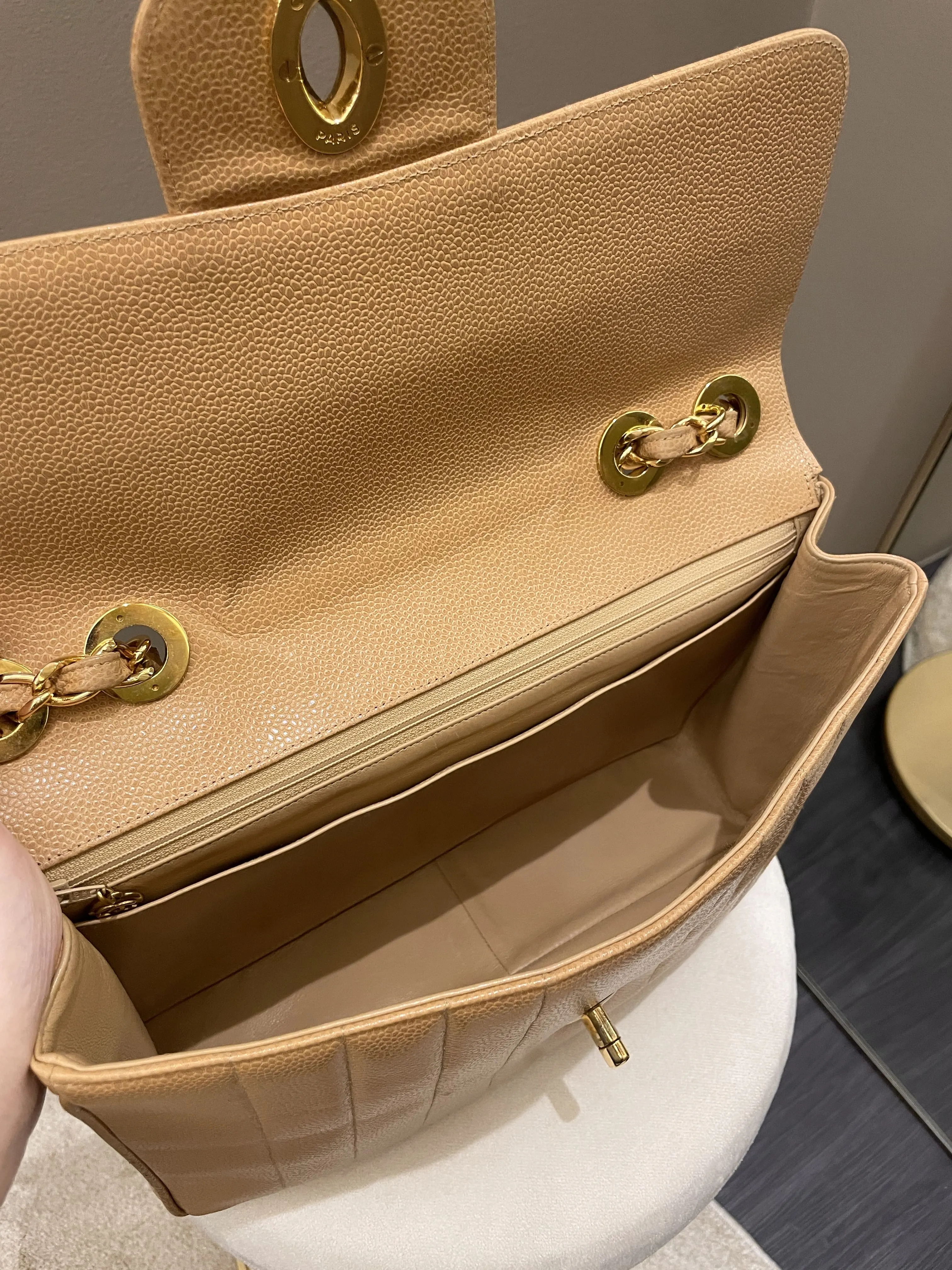 Chanel Vintage Vertical XL Cc Flap Dark Beige Gold Caviar