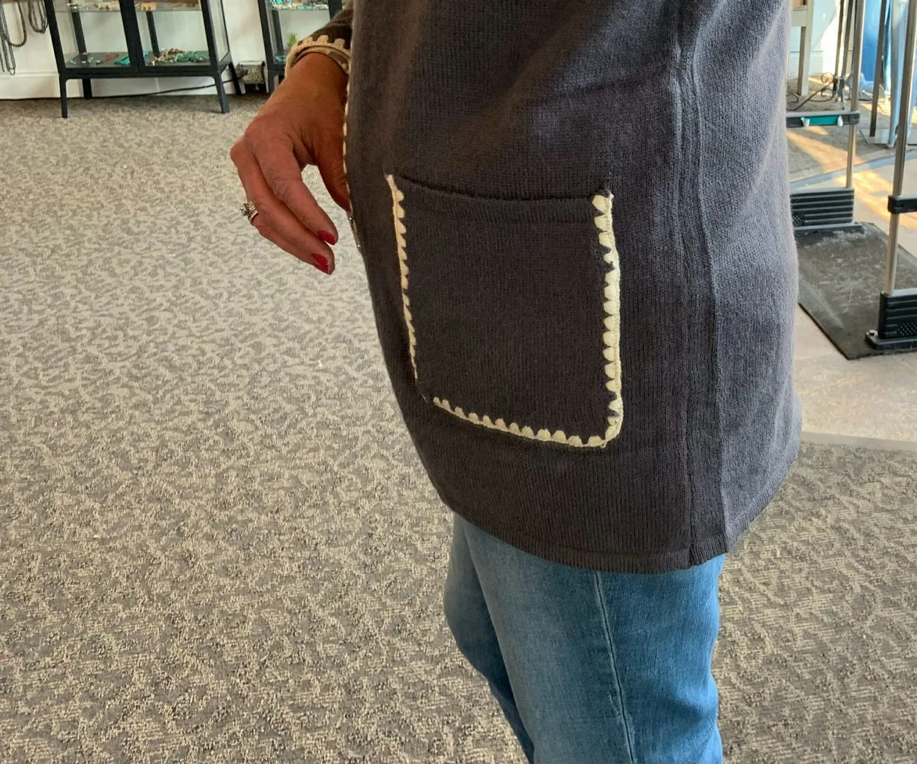 Charcoal Blanket Stitch Pocketed Cardigan - S to XL