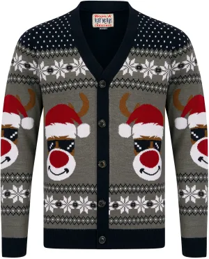 Christmas Deer Festive Pattern Mens Christmas Cardigan - Blue