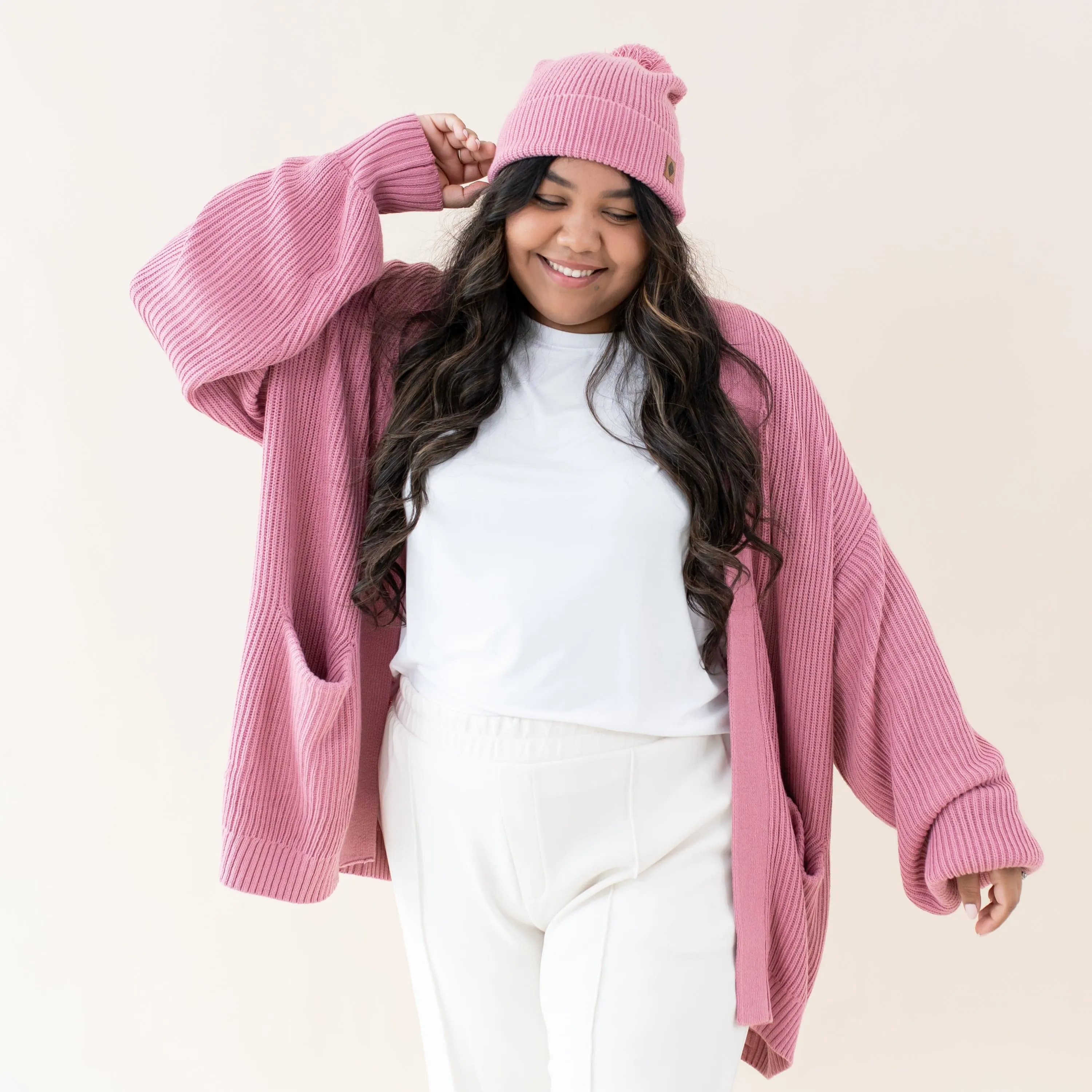 Chunky Knit Women's Oversized Cardigan in Apple Blossom