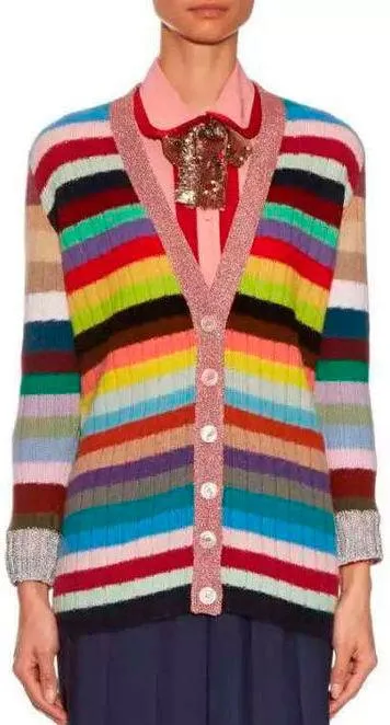 Color-Stripe Knit Cardigan Sweater