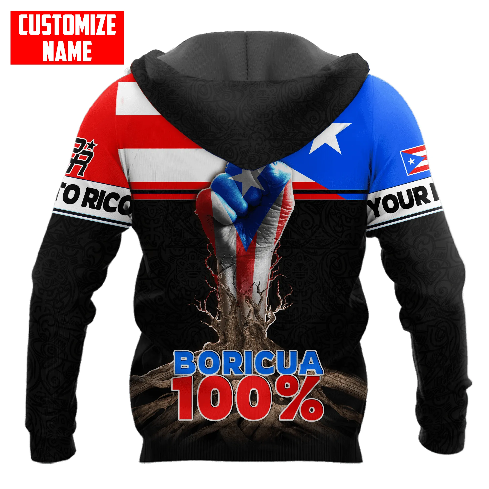 Coolspod Personalized Puerto Rico Hand Boricua 100% Unisex Hoodie