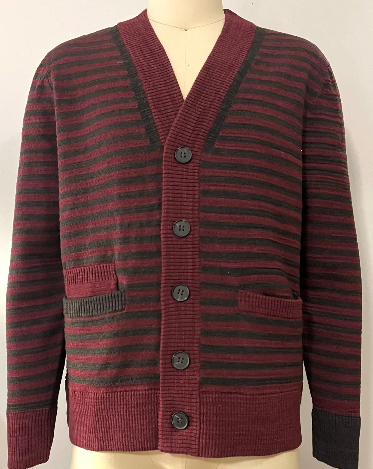 Cotton Bamboo Stripes Jacquard Knit Cardigan