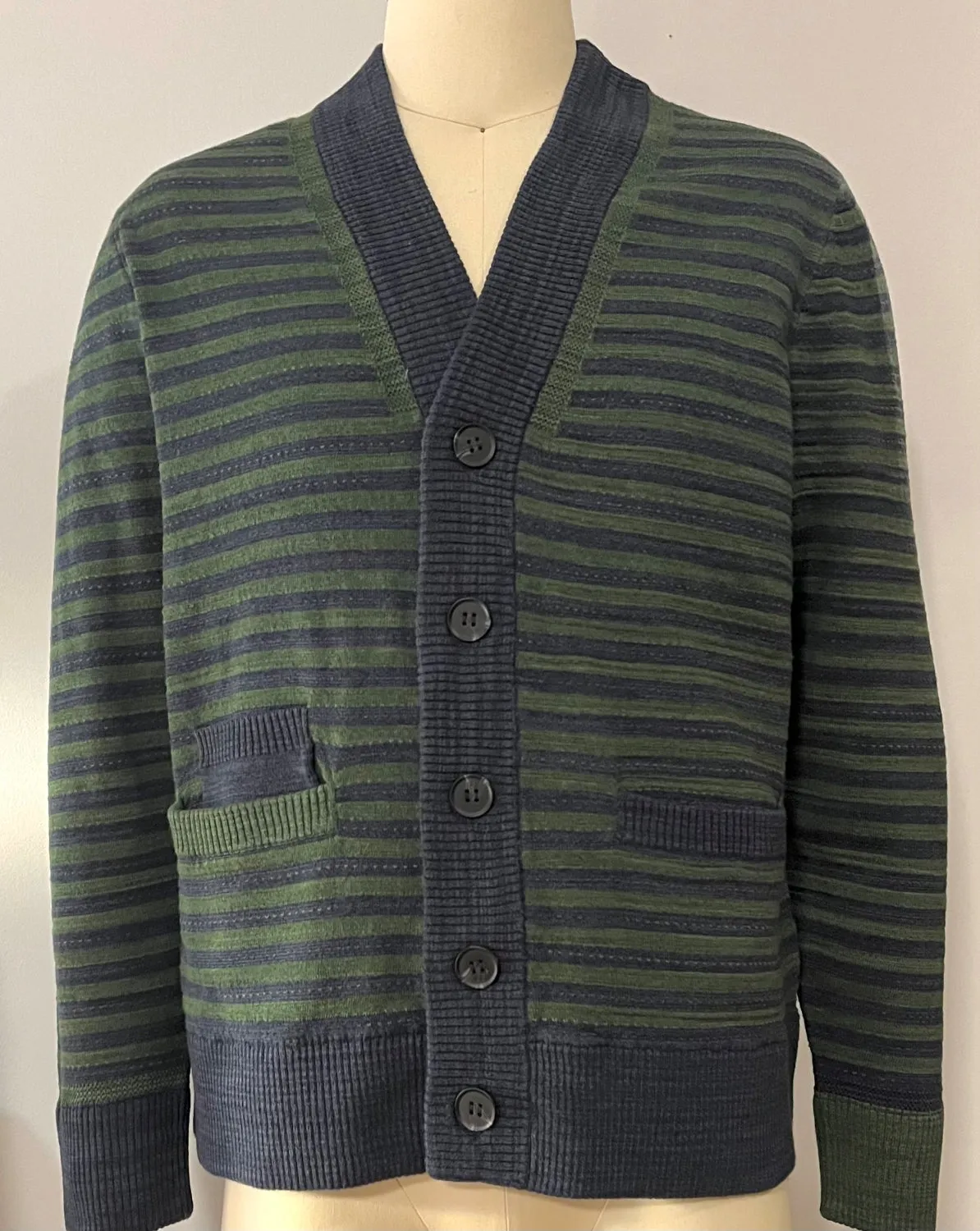 Cotton Bamboo Stripes Jacquard Knit Cardigan