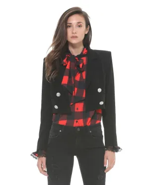 Cropped jacket rhinestone buttons
