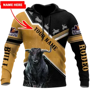 Custom Name Rodeo Hoodie, 3D All Over Printed Hoodie For Cowboy, Yellow Rodeo Hoodies