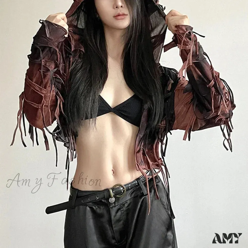 Dark Fairy Grunge Y2k Tassel Hooded Vintage Long Sleeve Cozy Chic Stylish Cardigan