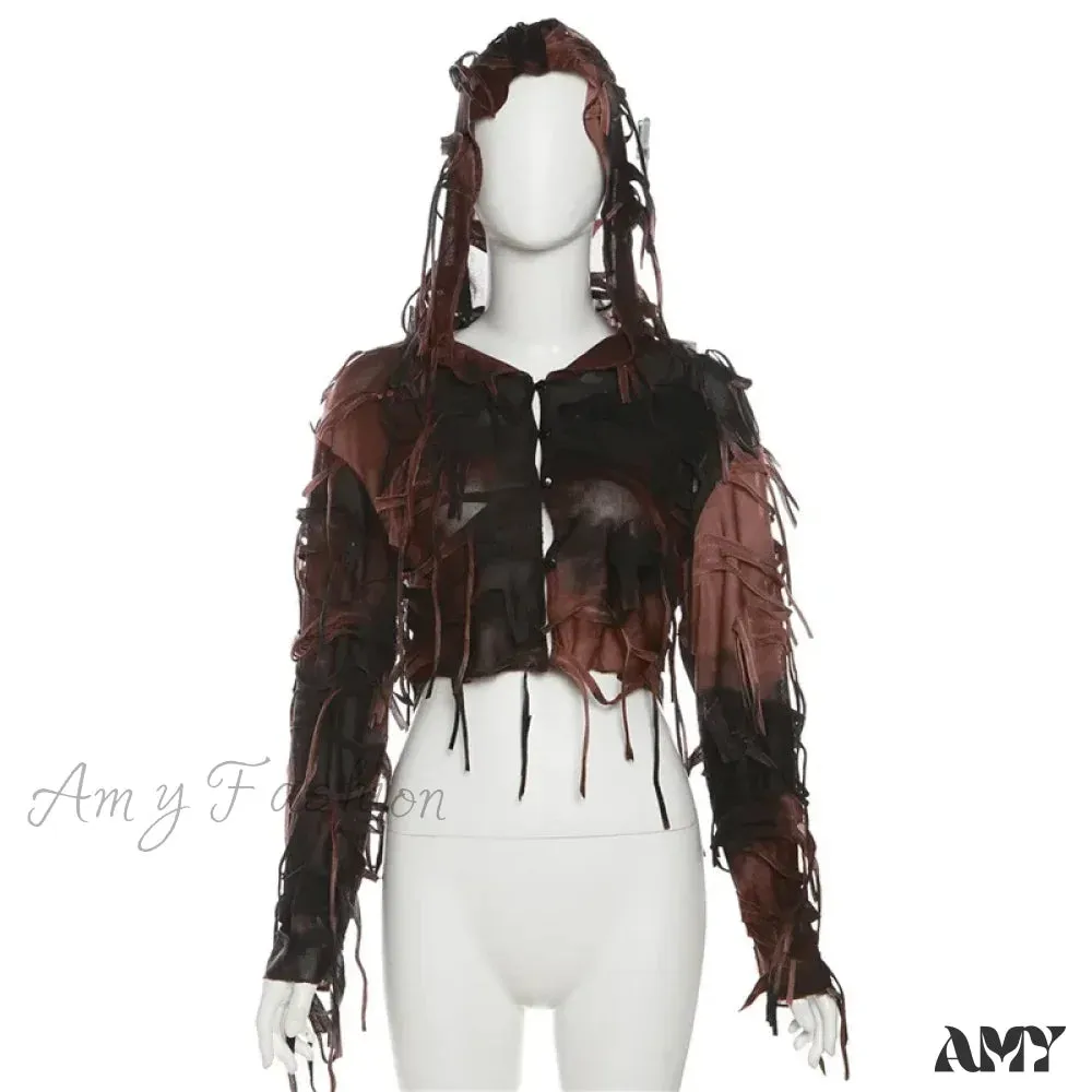 Dark Fairy Grunge Y2k Tassel Hooded Vintage Long Sleeve Cozy Chic Stylish Cardigan