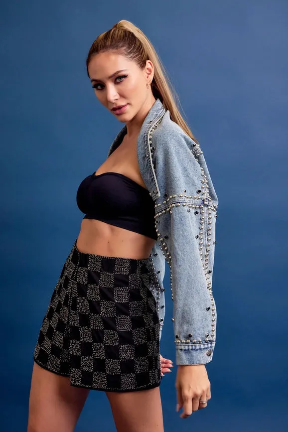 Denim Studded Bolero Jacket