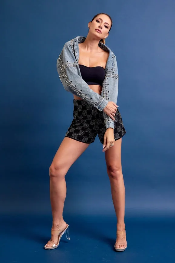 Denim Studded Bolero Jacket