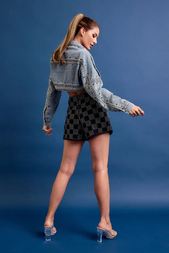 Denim Studded Bolero Jacket