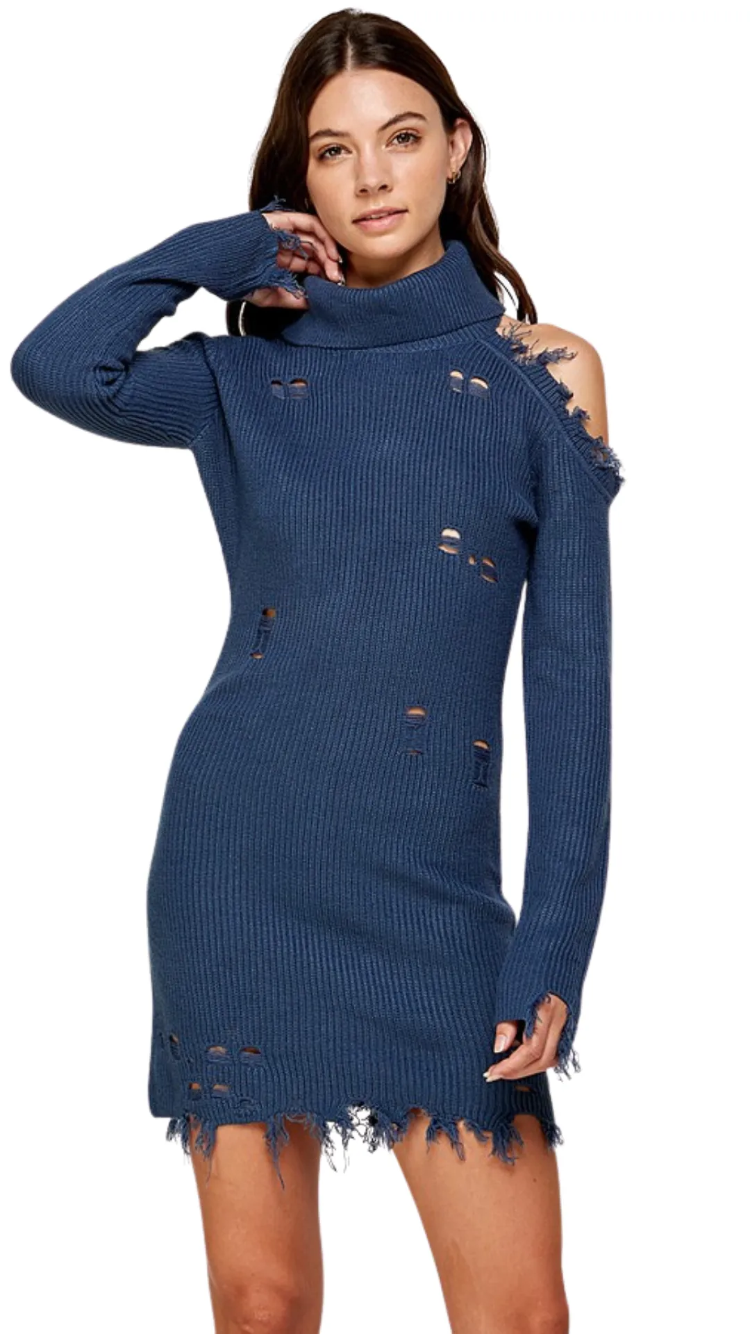 DISTRESSED SWEATER DRESS