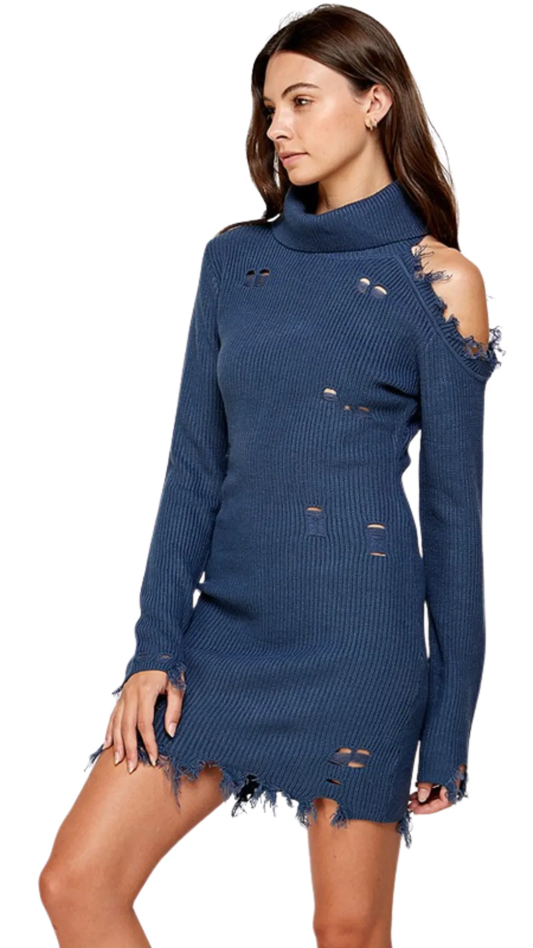 DISTRESSED SWEATER DRESS