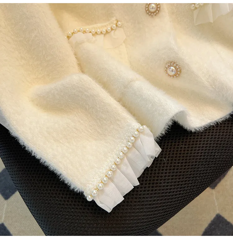 Doll Collar Beaded Ruffled Cardigan