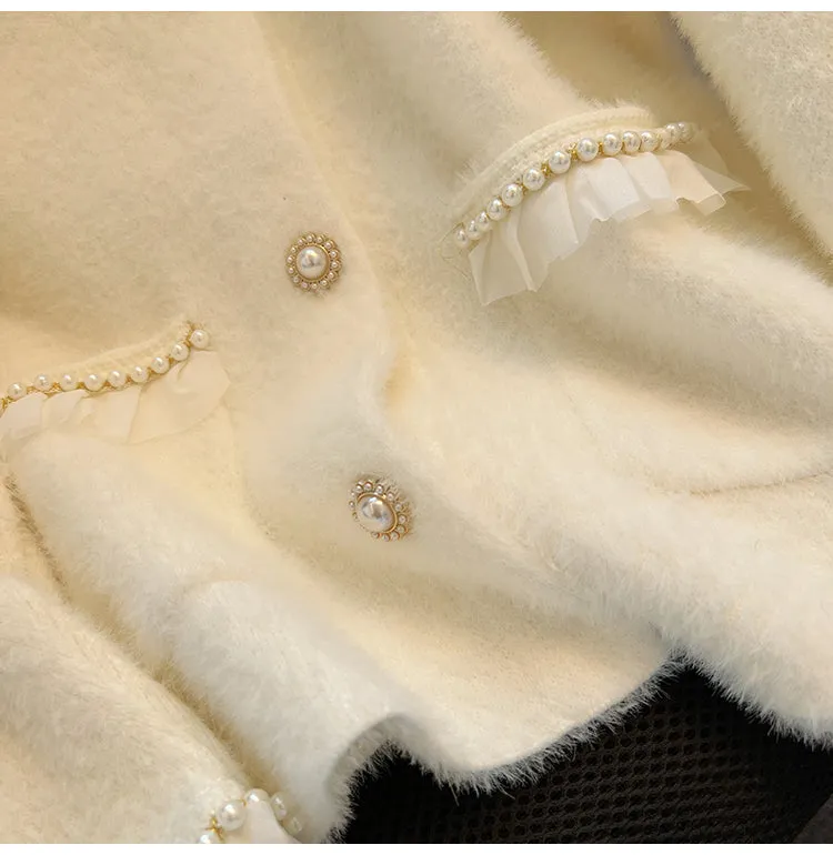 Doll Collar Beaded Ruffled Cardigan
