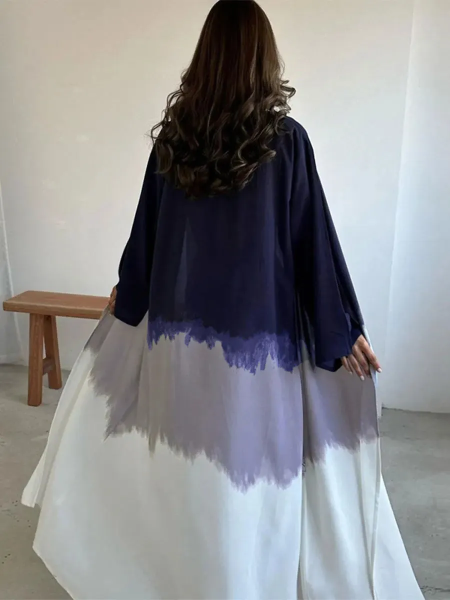Elegant Cardigan Tie Dye Gradient Open Abaya