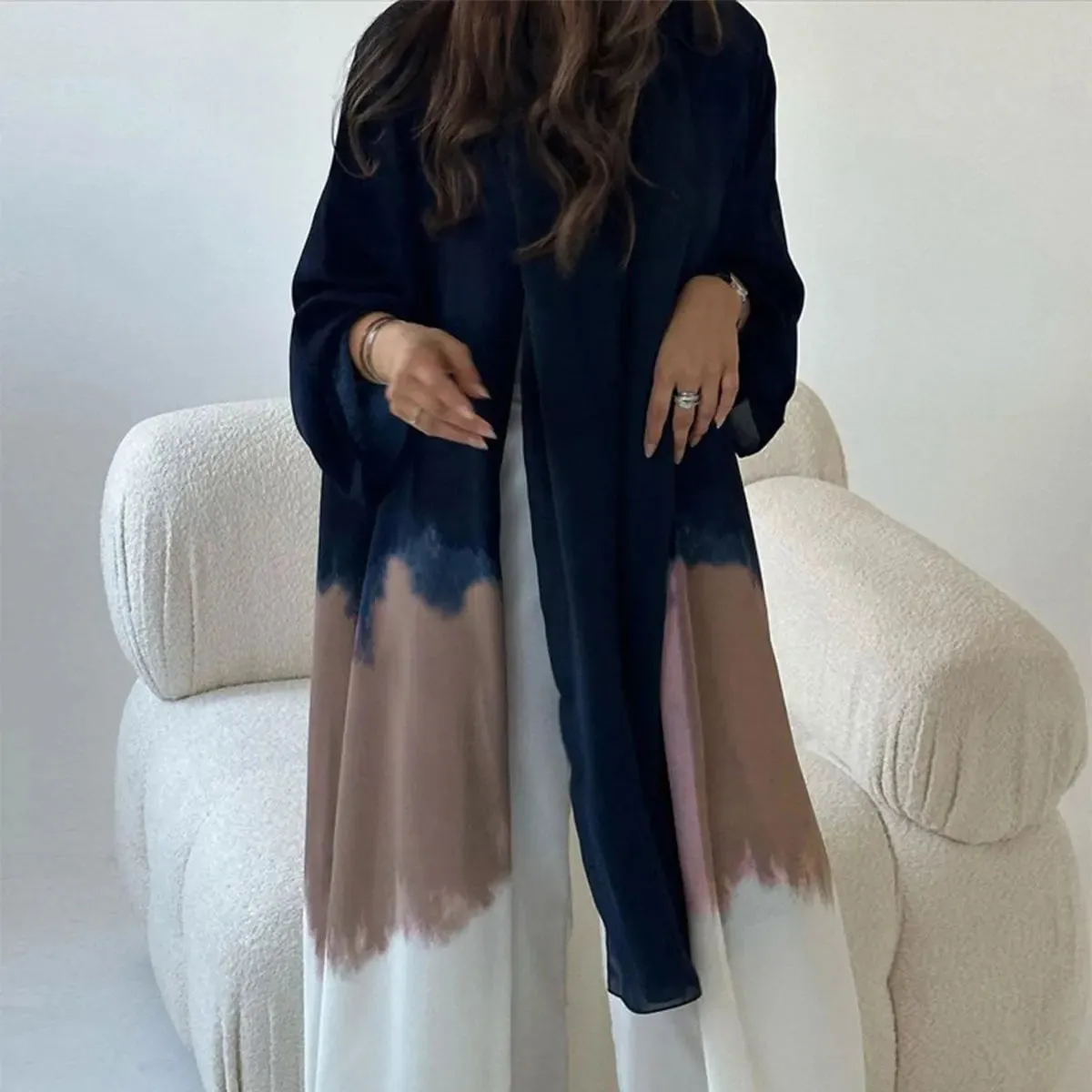 Elegant Cardigan Tie Dye Gradient Open Abaya