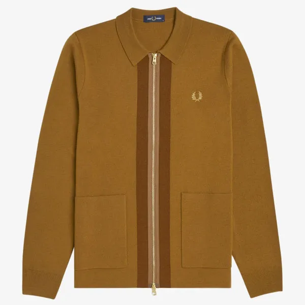 Fred Perry Zip Through Cardigan - Dark Caramel