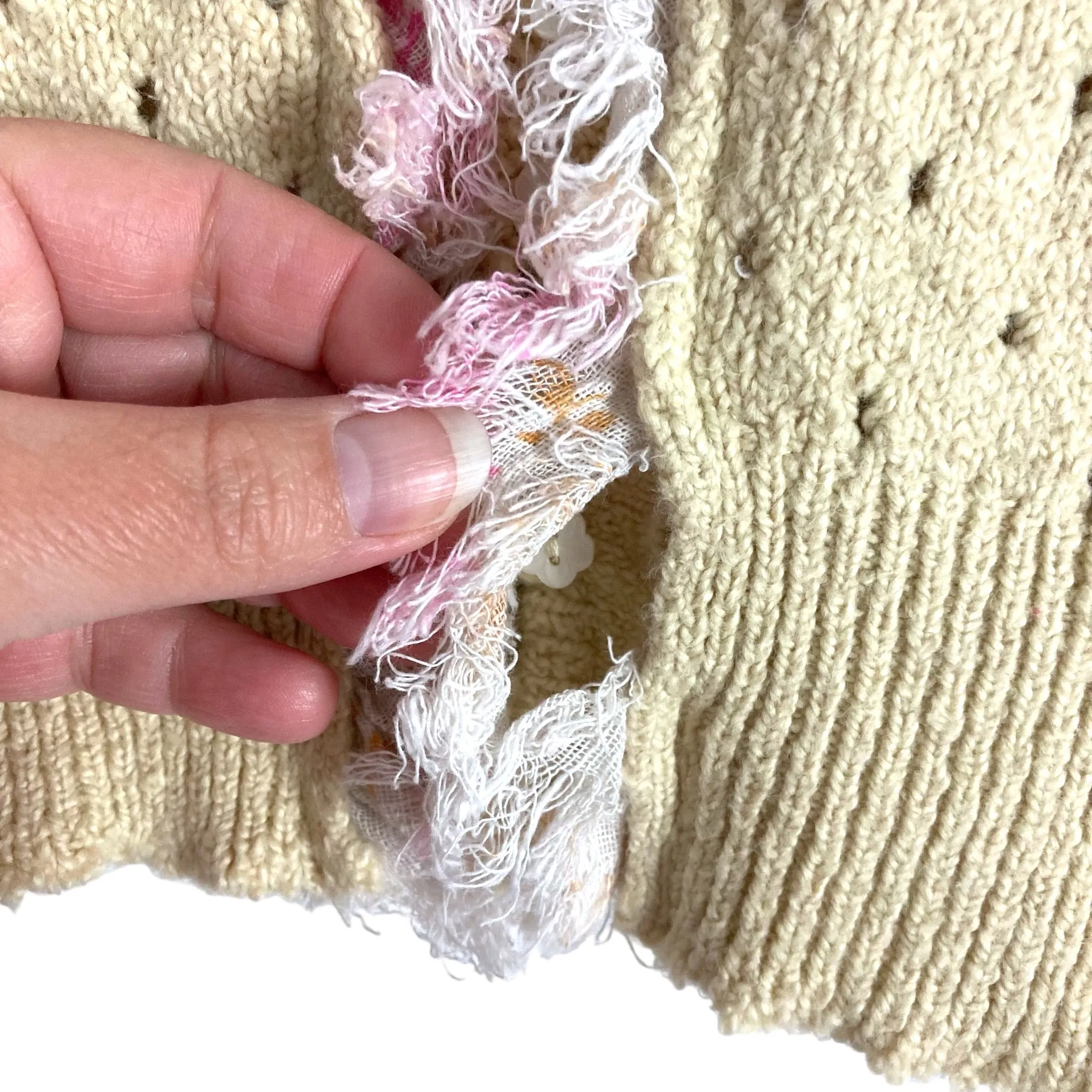 Free People Cream Pink and Orange Front Button Fringe Trim Sweater Cardigan- Size S (see notes)