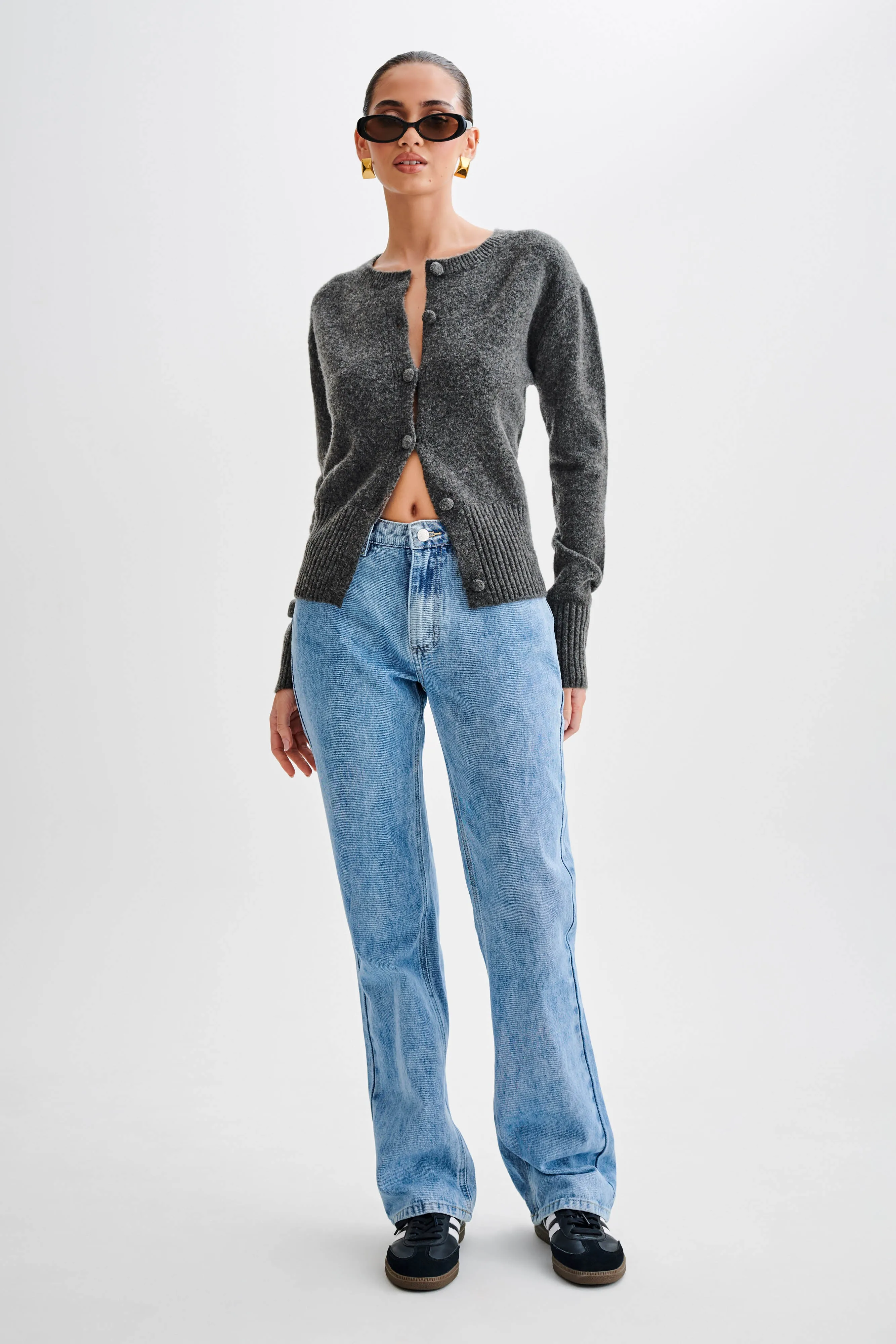 Genevieve Oversized Knit Cardigan - Charcoal Marle