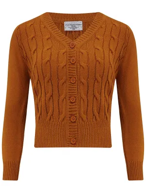 Ginger Orange Cable Knit Vintage Style Cardigan