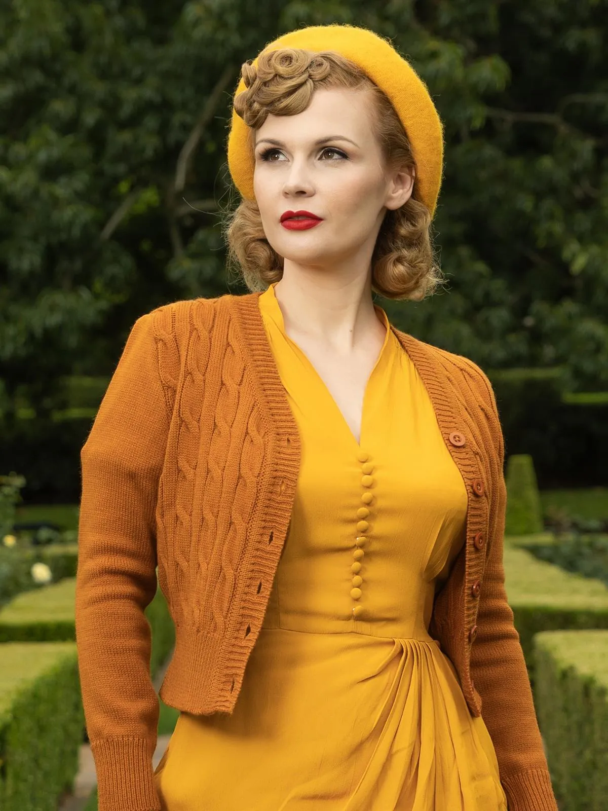 Ginger Orange Cable Knit Vintage Style Cardigan