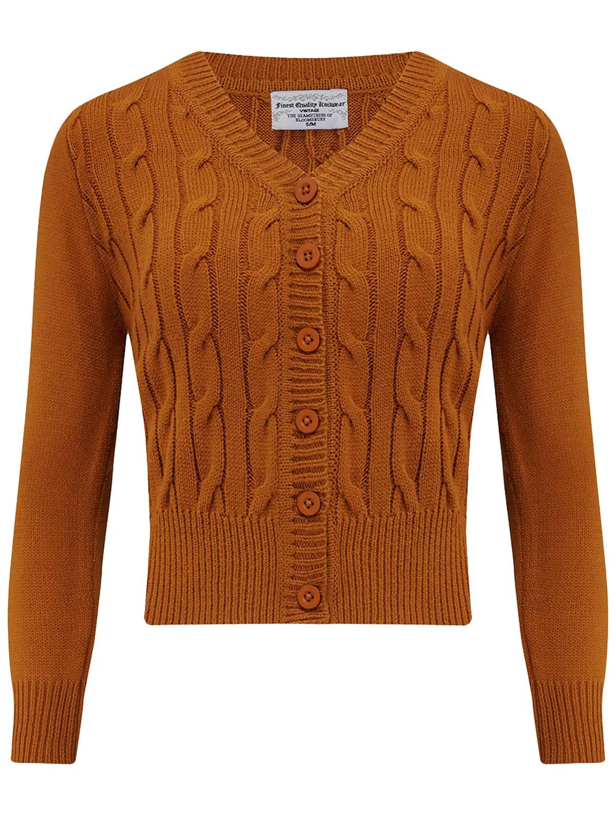 Ginger Orange Cable Knit Vintage Style Cardigan