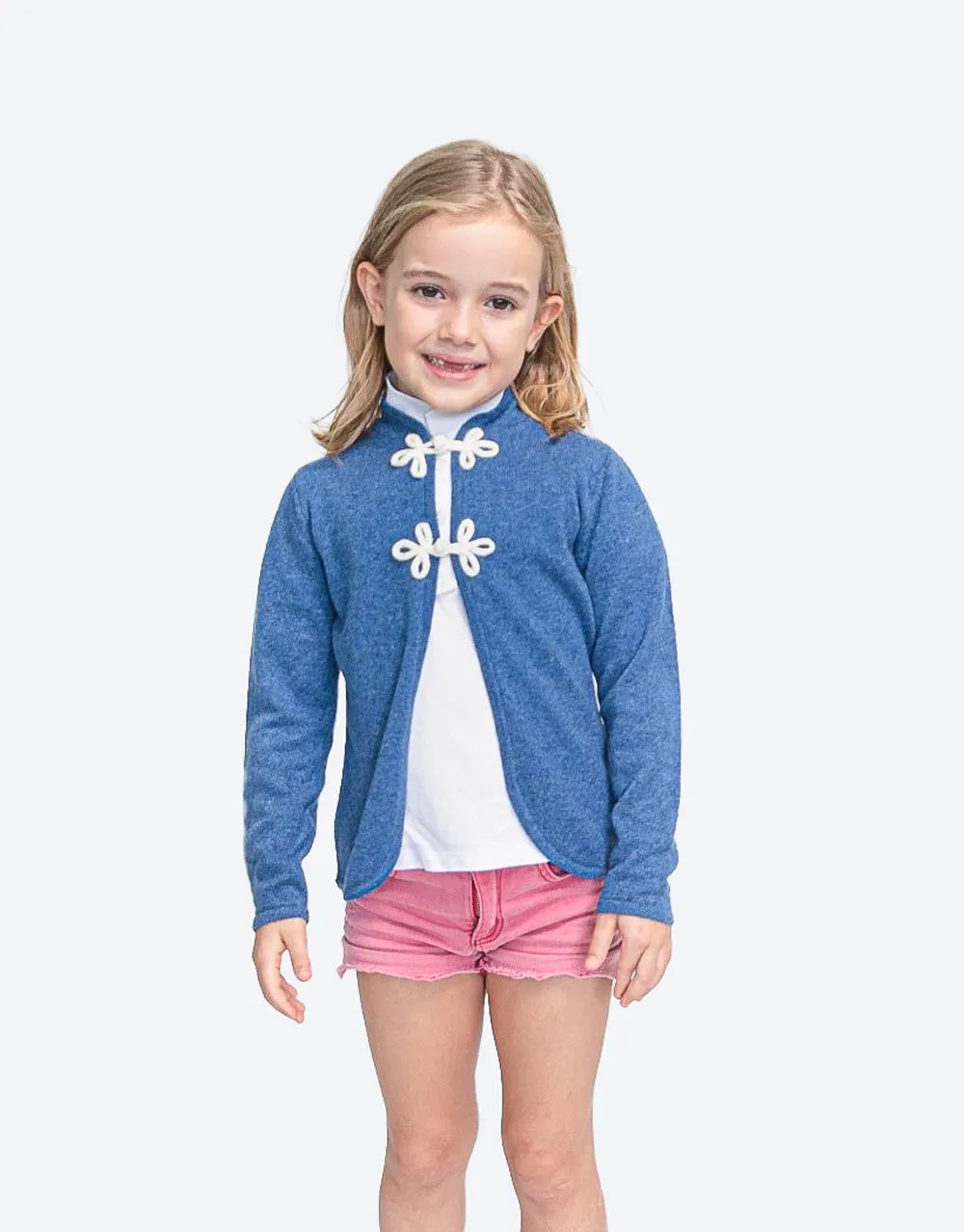 Girls Cardigan with Chinese Knots in Nautica