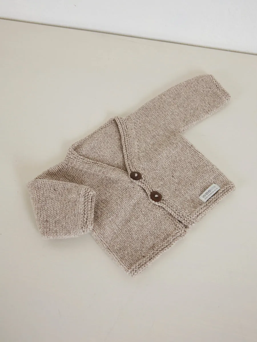 Hand Knitted Classic Cardigan & Beanie Set | Oatmeal 0-3 Months