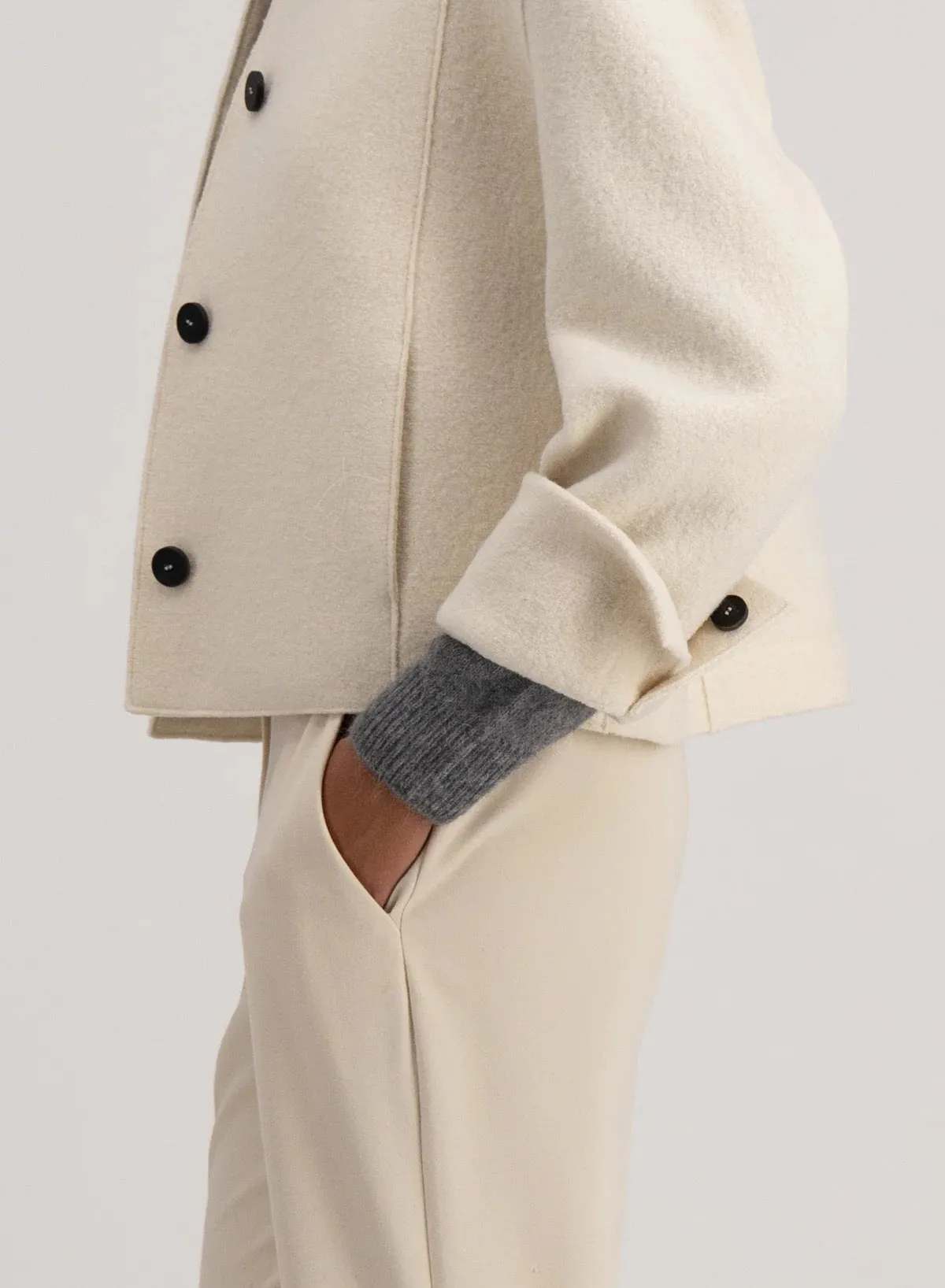 Harris Wharf London Cropped Coach Jacket Boiled Wool Natural Off White