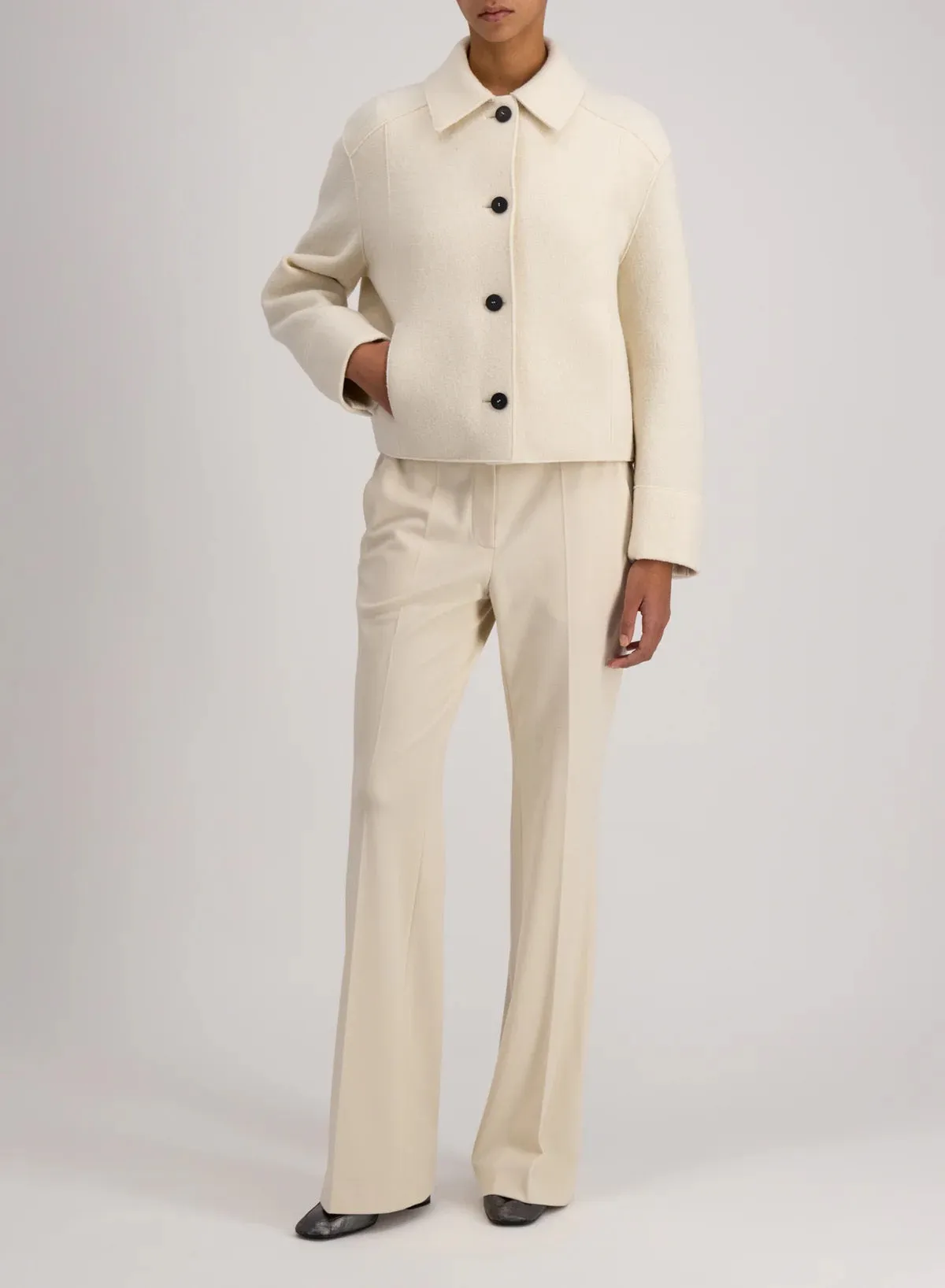 Harris Wharf London Cropped Coach Jacket Boiled Wool Natural Off White