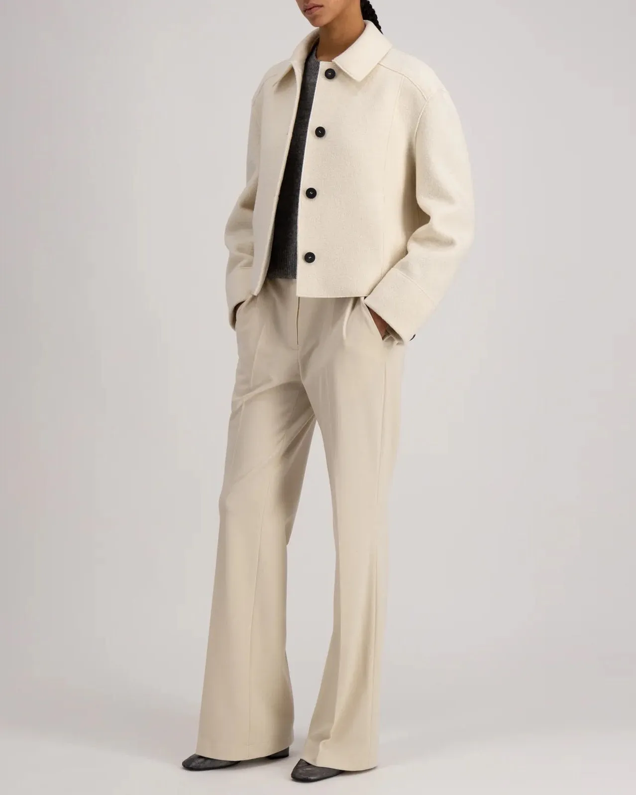 Harris Wharf London Cropped Coach Jacket Boiled Wool Natural Off White